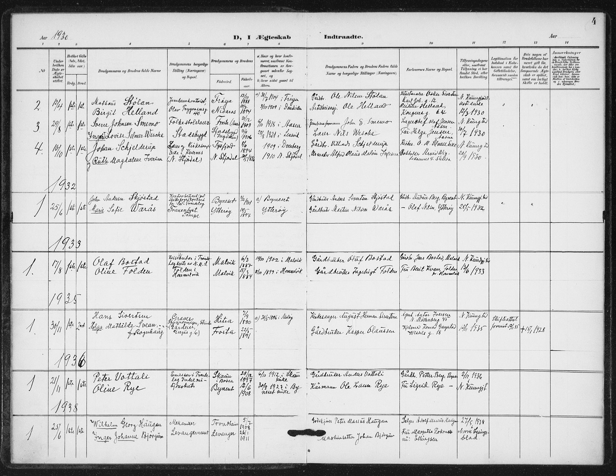 Ministerialprotokoller, klokkerbøker og fødselsregistre - Sør-Trøndelag, SAT/A-1456/623/L0472: Parish register (official) no. 623A06, 1907-1938, p. 4