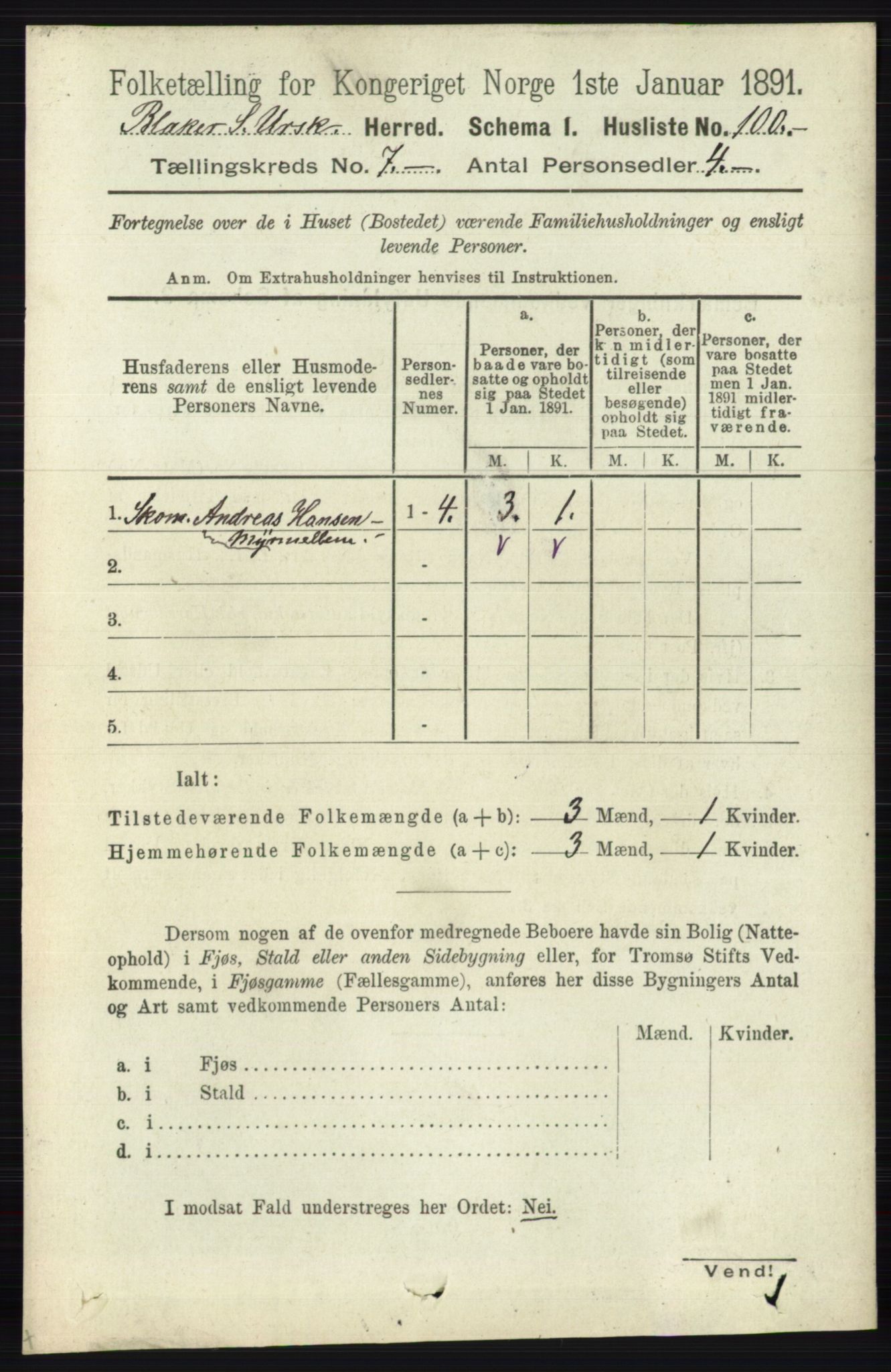 RA, 1891 census for 0224 Aurskog, 1891, p. 3262