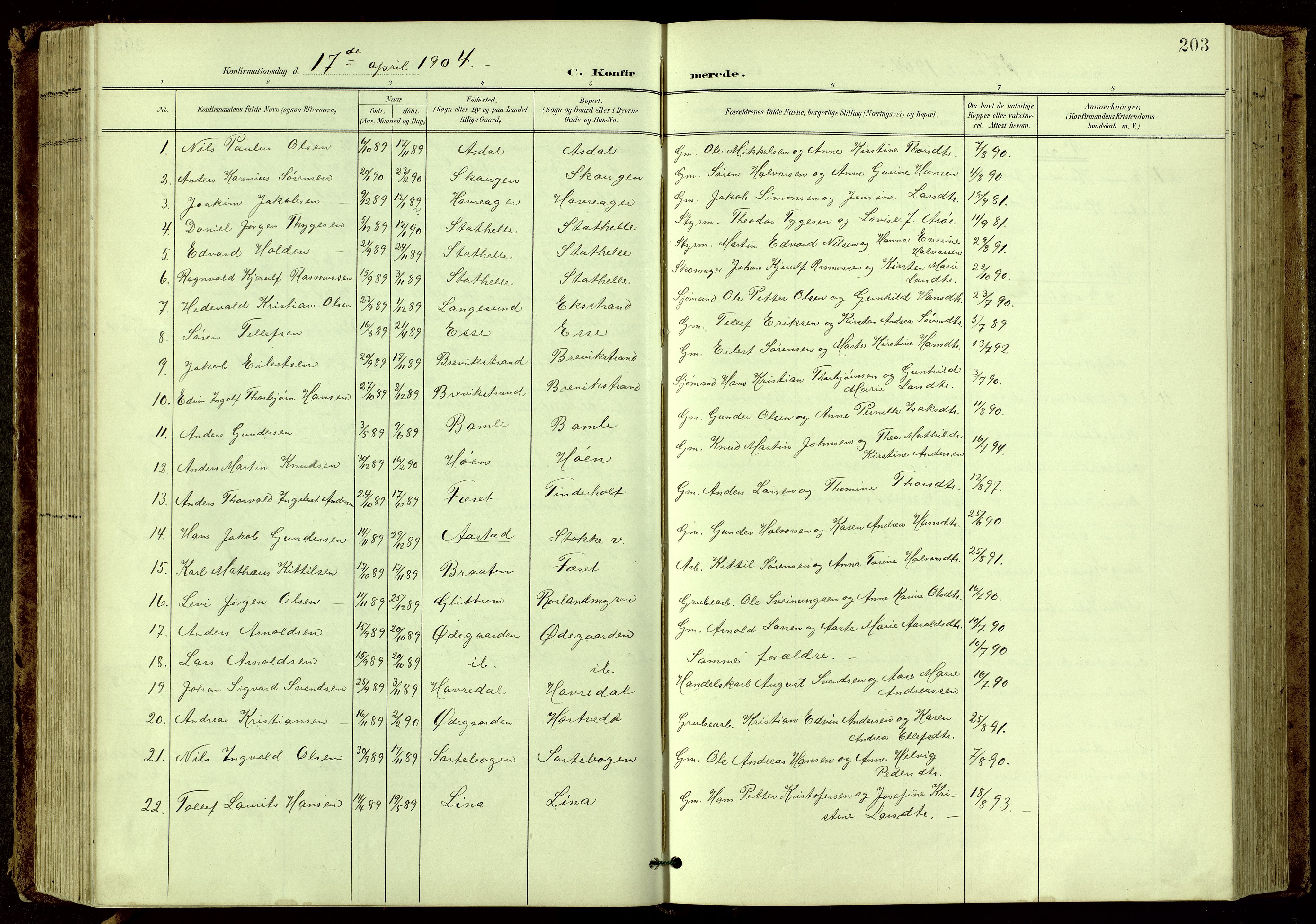 Bamble kirkebøker, SAKO/A-253/G/Ga/L0010: Parish register (copy) no. I 10, 1901-1919, p. 203