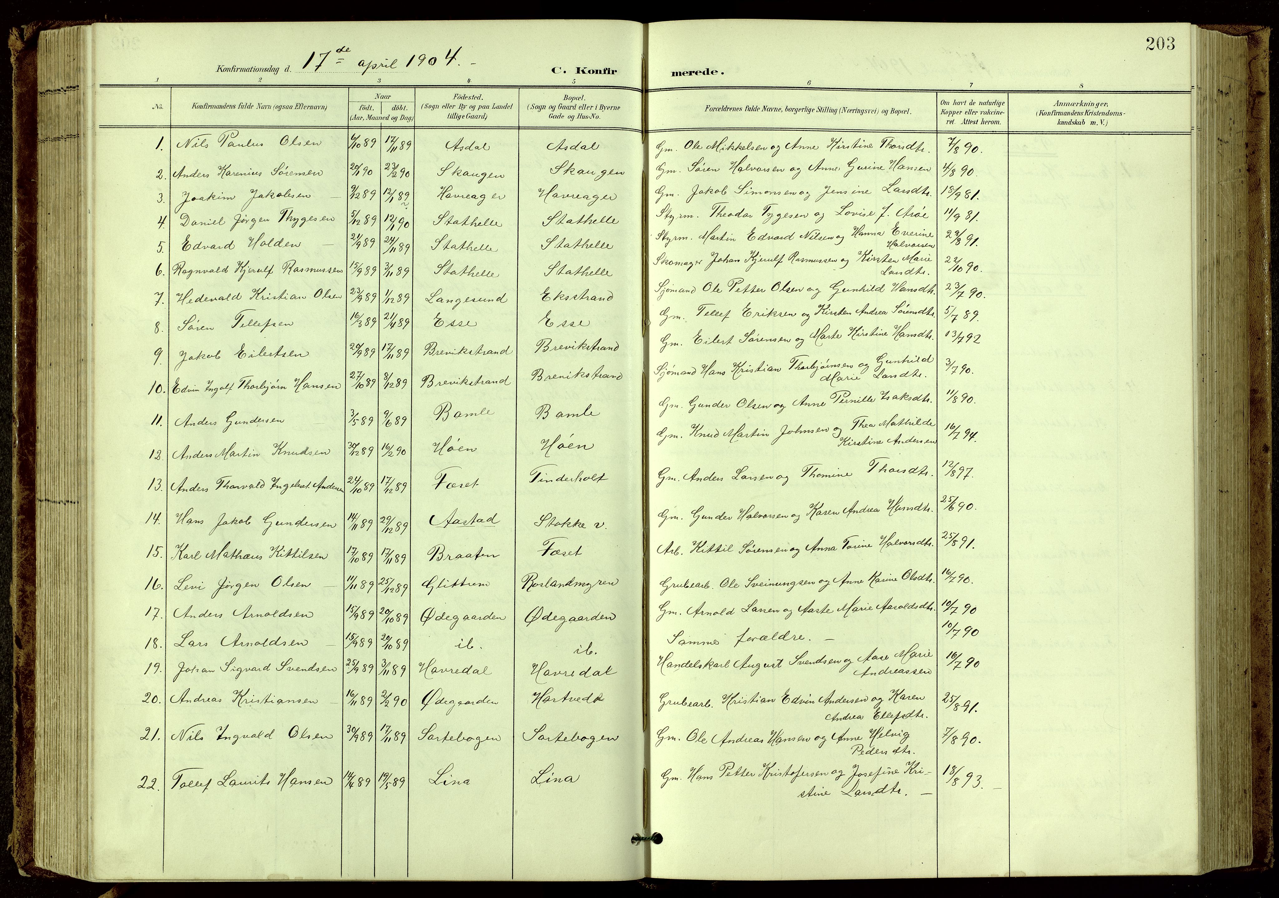 Bamble kirkebøker, AV/SAKO-A-253/G/Ga/L0010: Parish register (copy) no. I 10, 1901-1919, p. 203