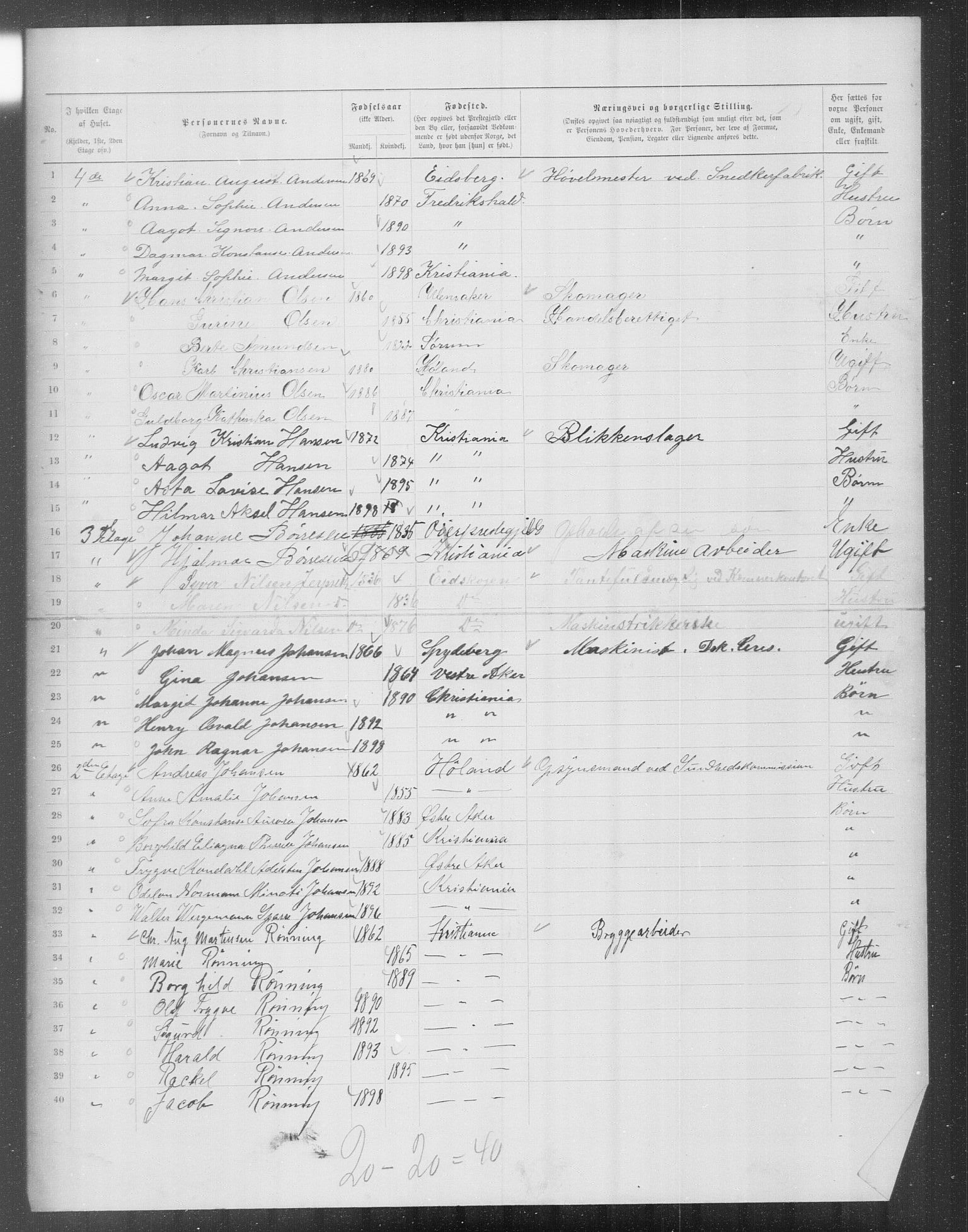 OBA, Municipal Census 1899 for Kristiania, 1899, p. 15322