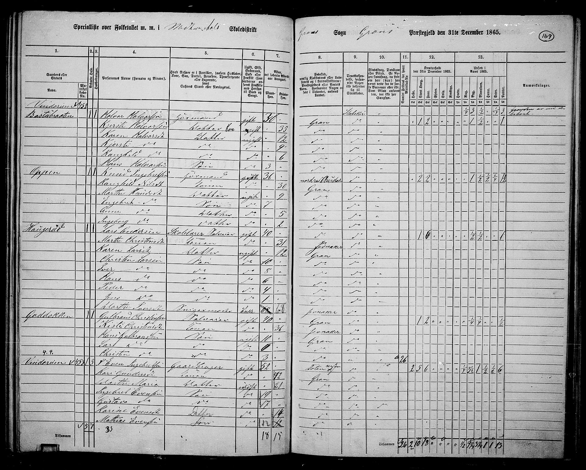 RA, 1865 census for Gran, 1865, p. 349