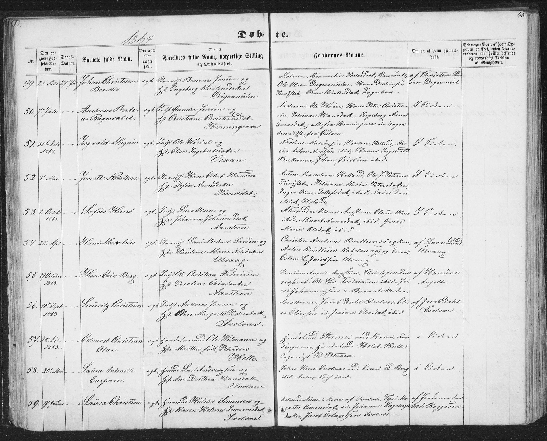 Ministerialprotokoller, klokkerbøker og fødselsregistre - Nordland, AV/SAT-A-1459/874/L1073: Parish register (copy) no. 874C02, 1860-1870, p. 45