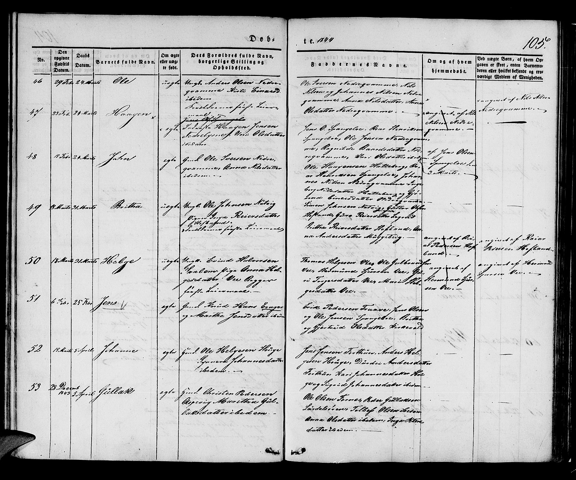 Lærdal sokneprestembete, AV/SAB-A-81201: Parish register (official) no. A 6, 1835-1849, p. 105