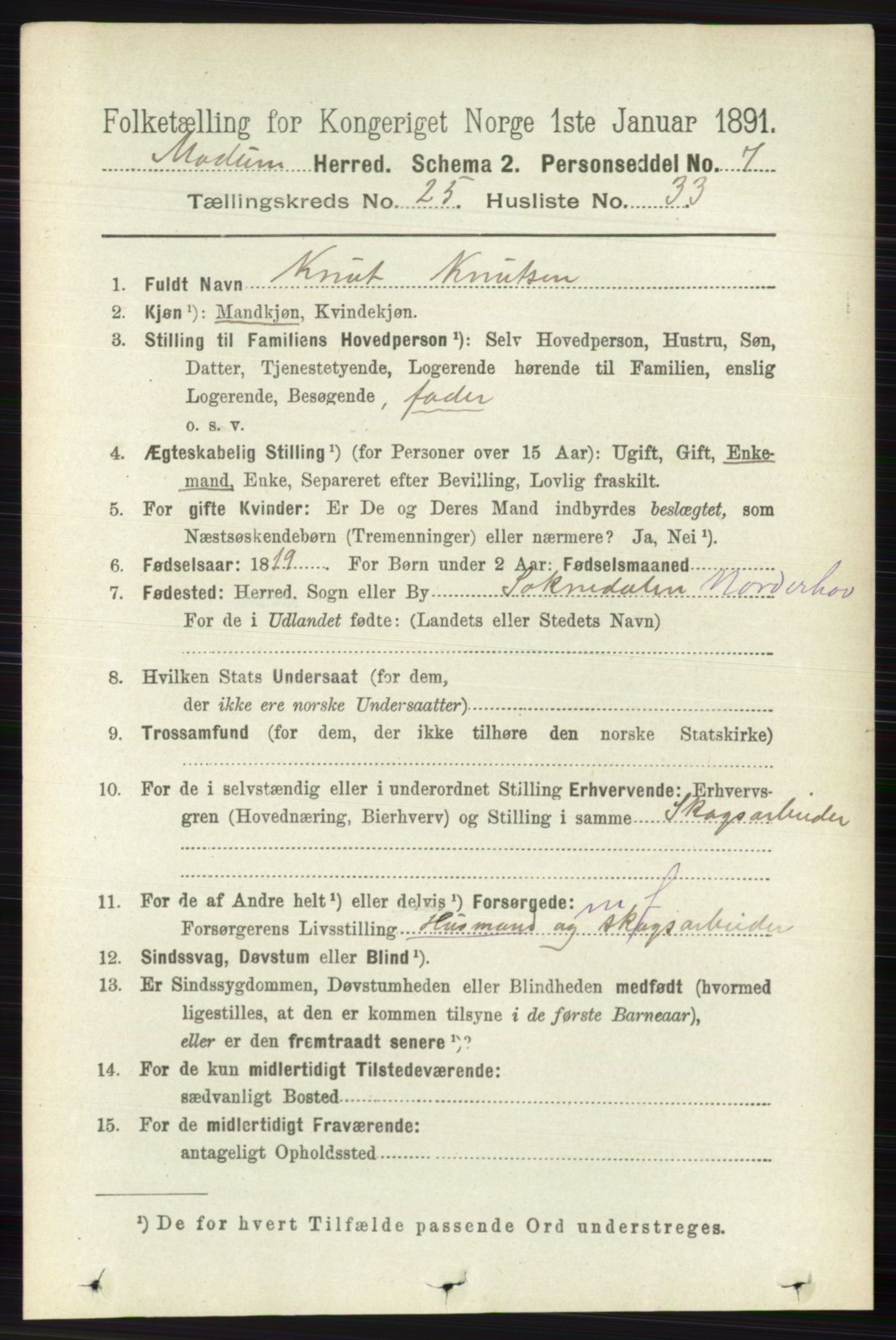 RA, 1891 census for 0623 Modum, 1891, p. 9219