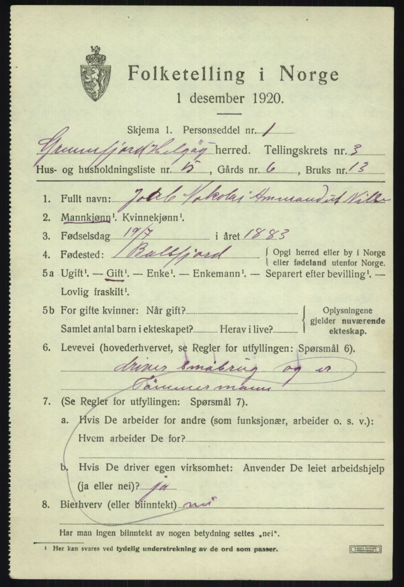 SATØ, 1920 census for Helgøy, 1920, p. 1435
