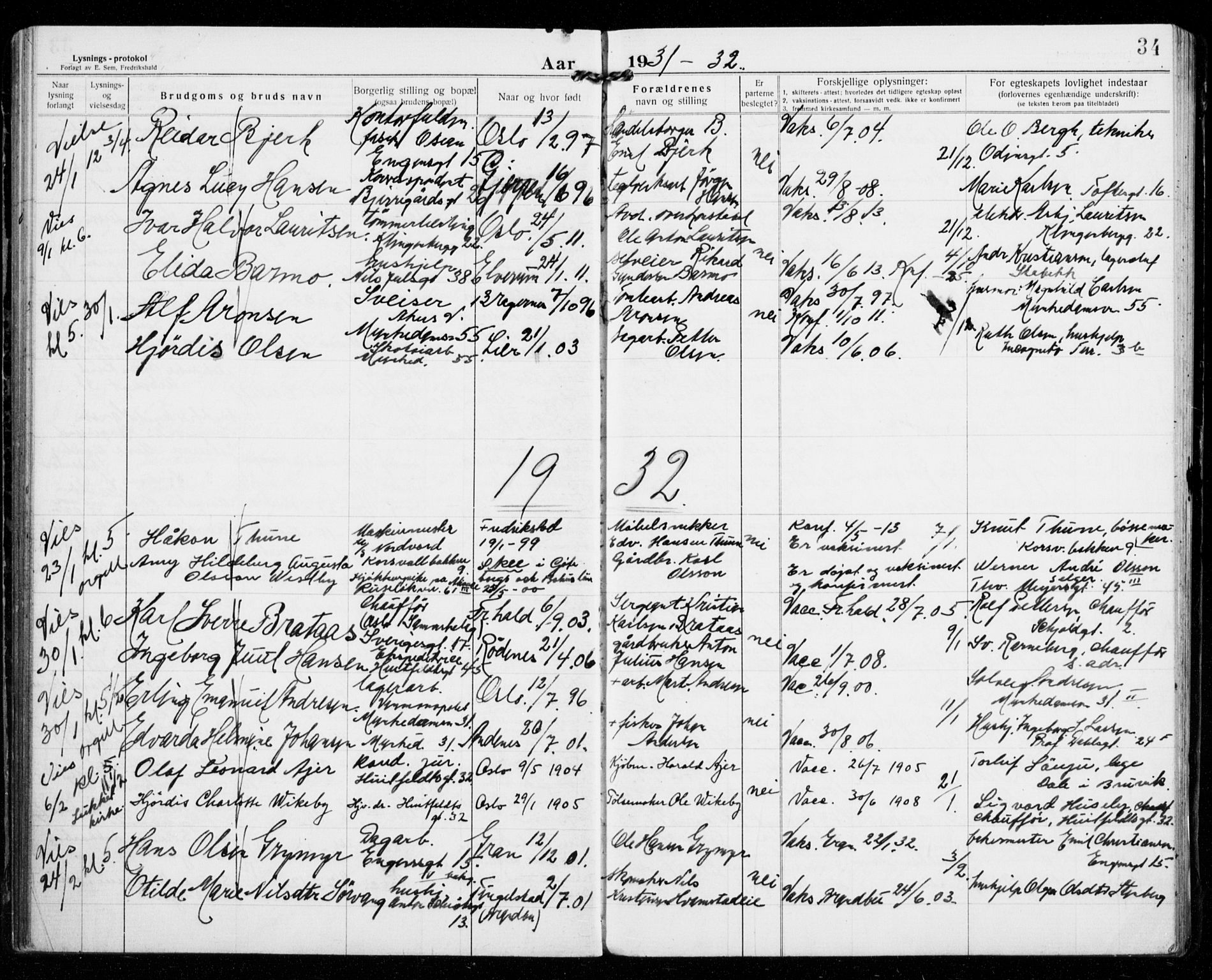 Piperviken prestekontor Kirkebøker, SAO/A-10874/H/L0002: Banns register no. 2, 1922-1942, p. 34