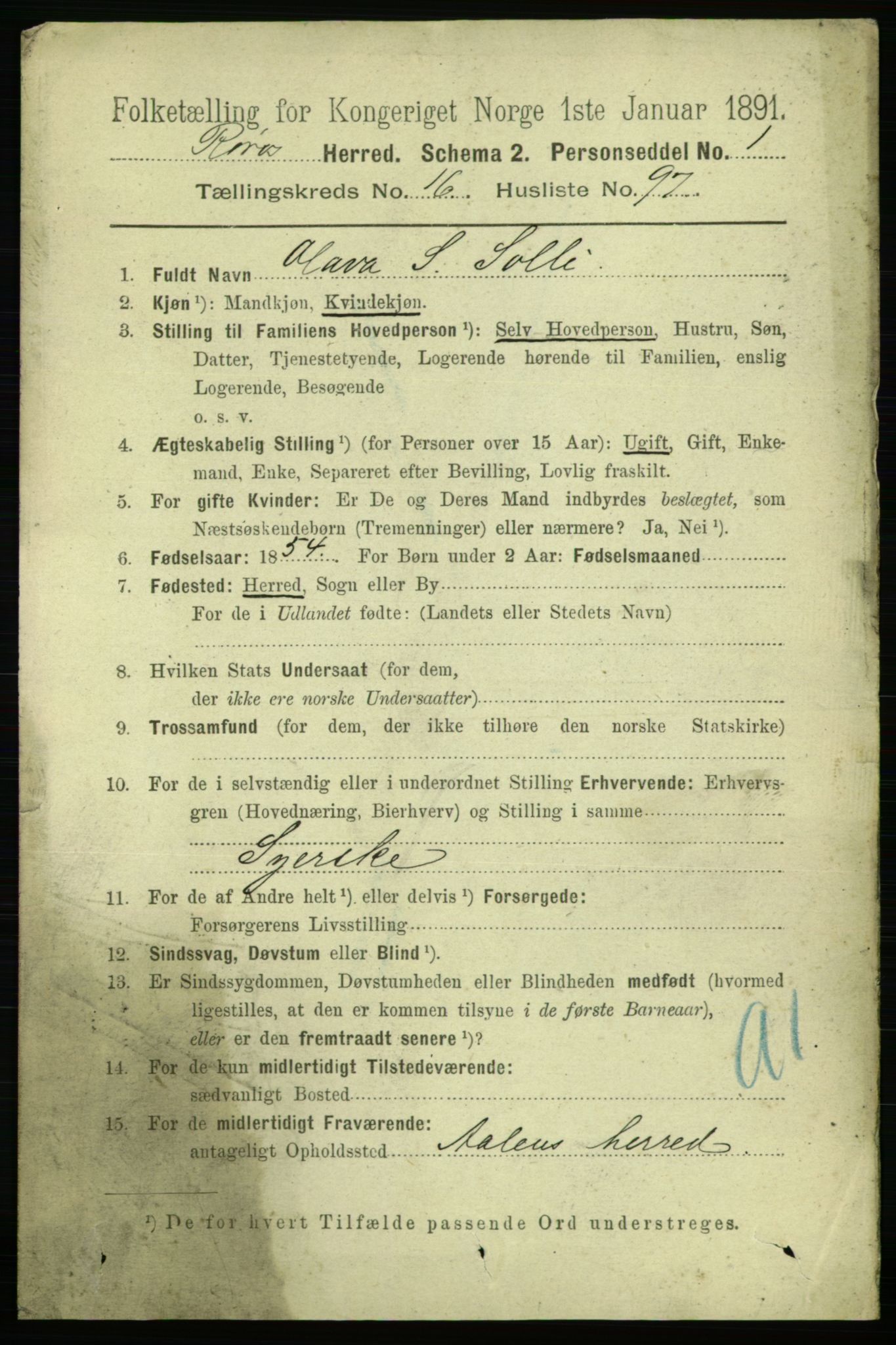 RA, 1891 census for 1640 Røros, 1891, p. 4244