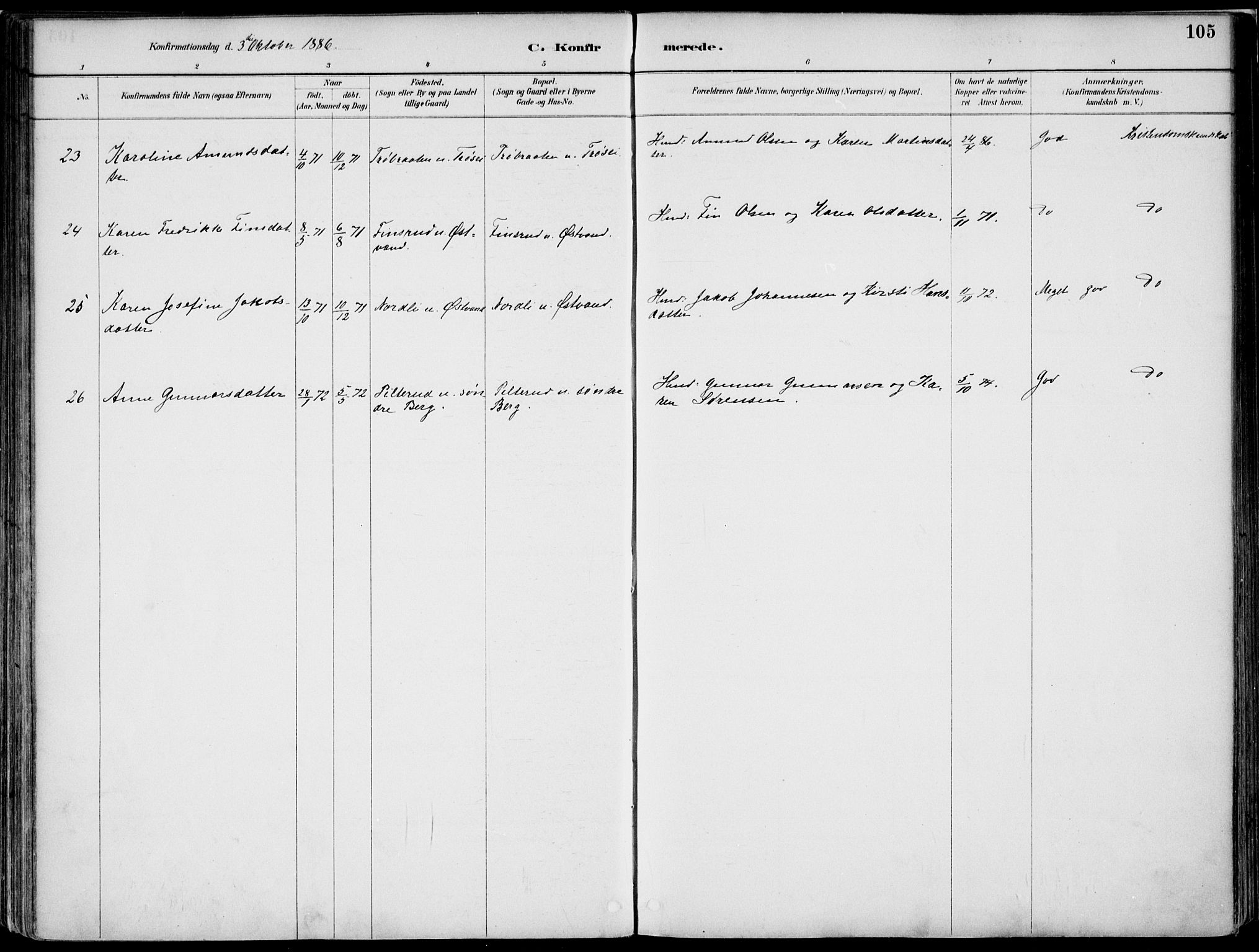 Nord-Odal prestekontor, SAH/PREST-032/H/Ha/Haa/L0008: Parish register (official) no. 8, 1886-1901, p. 105