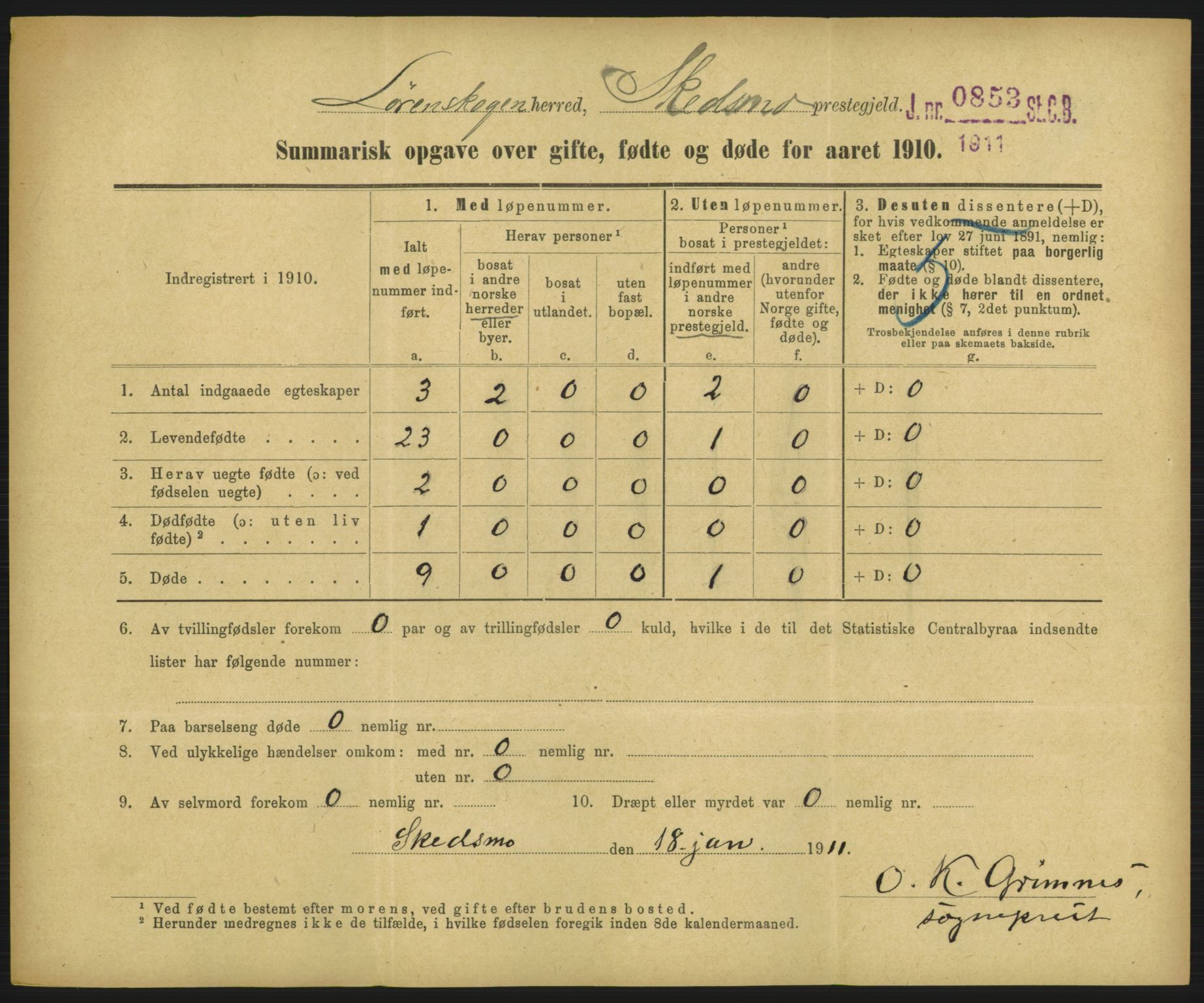 Statistisk sentralbyrå, Sosiodemografiske emner, Befolkning, AV/RA-S-2228/D/Df/Dfa/Dfah/L0046: Summariske oppgaver over gifte, fødte og døde for hele landet., 1910, p. 127