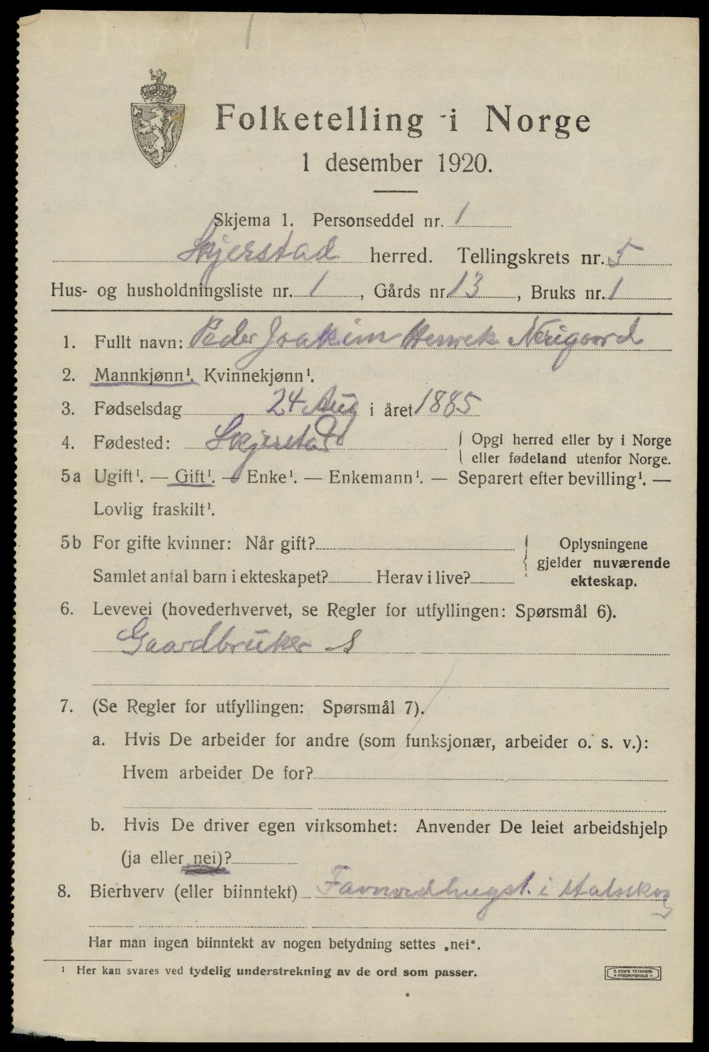 SAT, 1920 census for Skjerstad, 1920, p. 1639