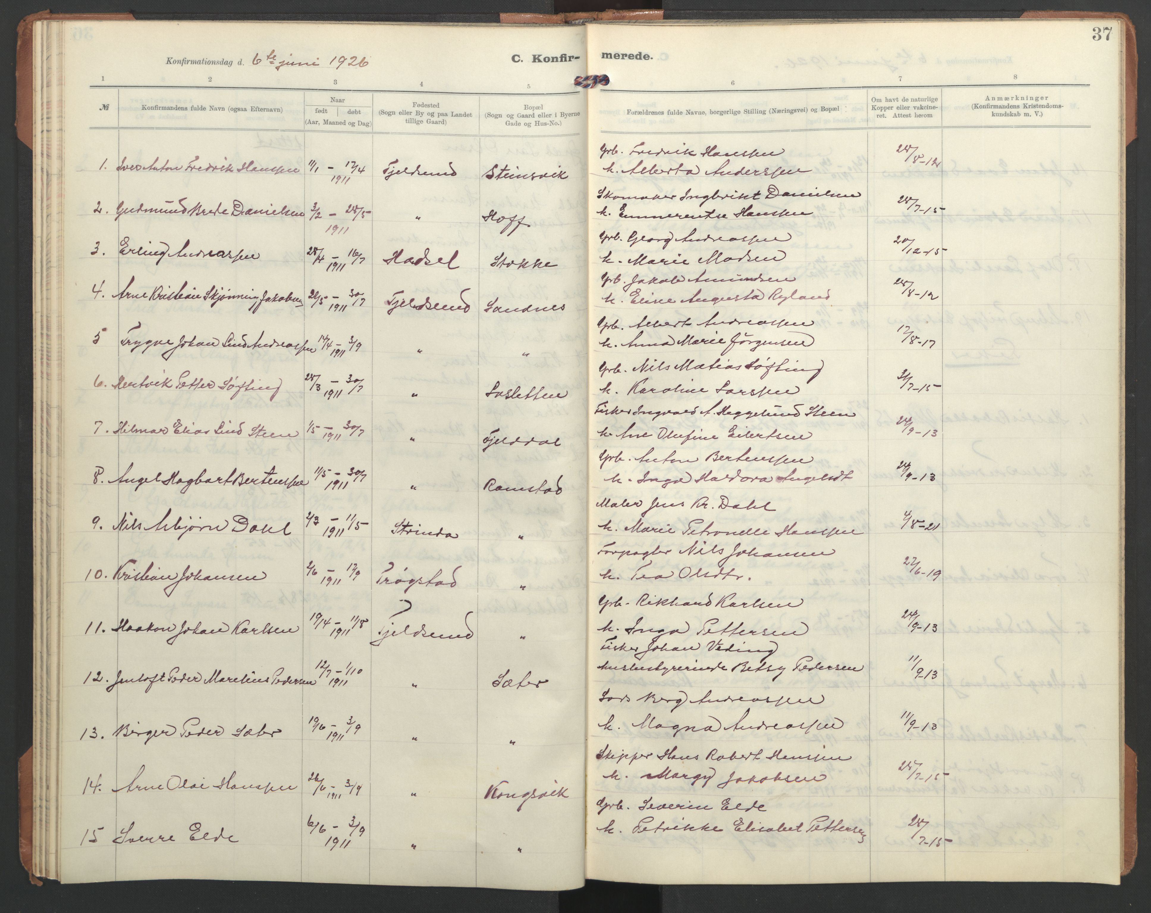 Ministerialprotokoller, klokkerbøker og fødselsregistre - Nordland, SAT/A-1459/865/L0934: Parish register (copy) no. 865C06, 1911-1942, p. 37