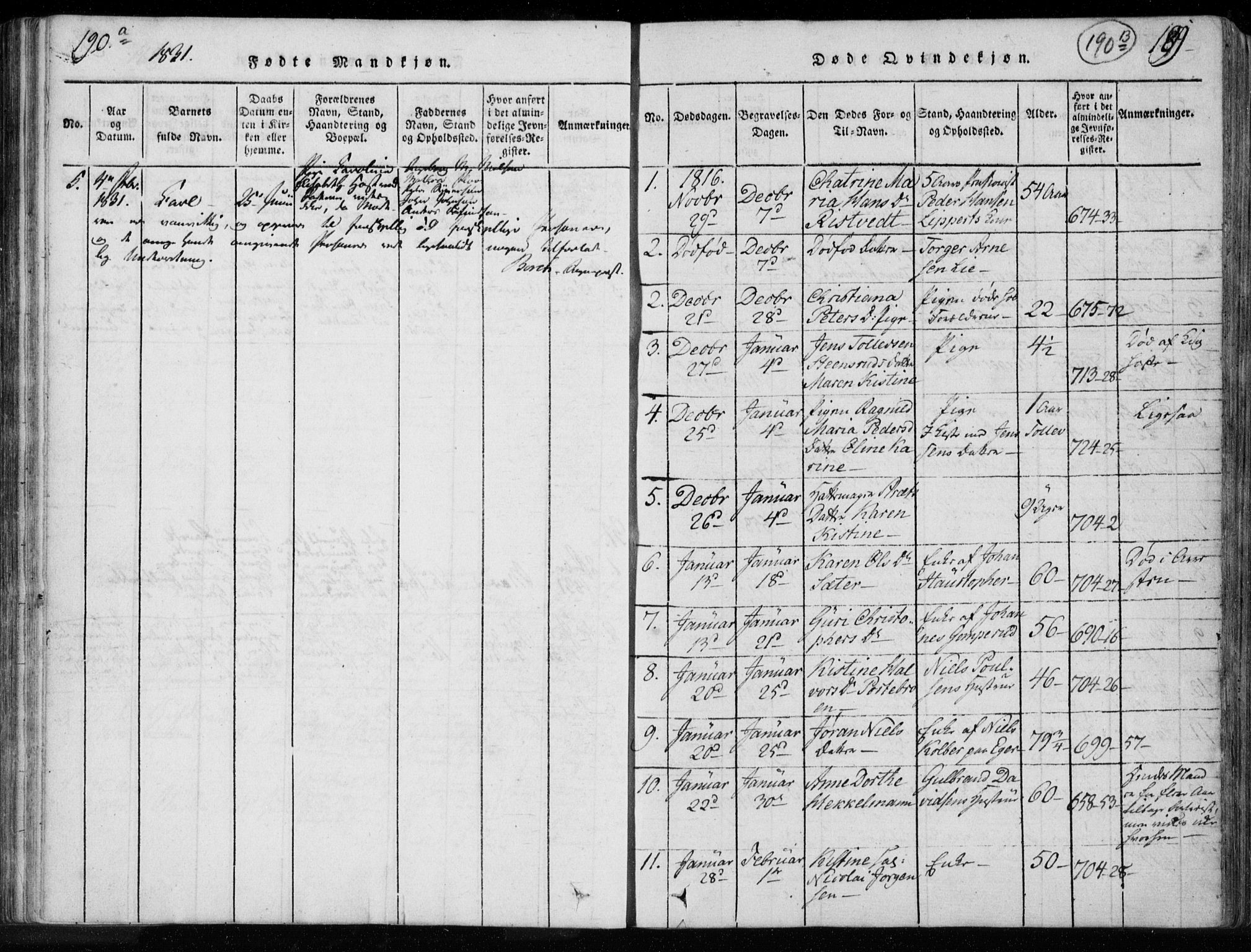 Kongsberg kirkebøker, SAKO/A-22/F/Fa/L0008: Parish register (official) no. I 8, 1816-1839, p. 190a-190b