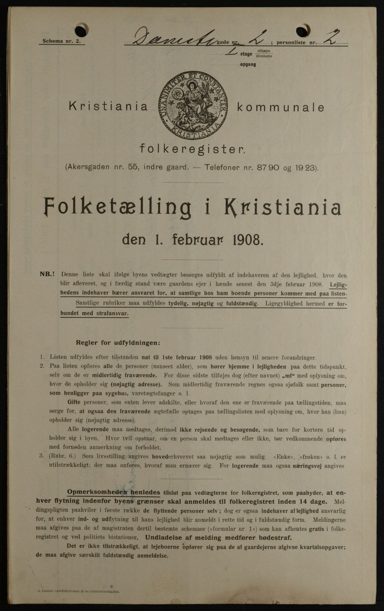 OBA, Municipal Census 1908 for Kristiania, 1908, p. 13465