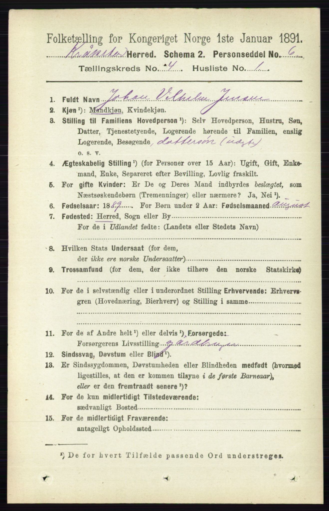 RA, 1891 census for 0212 Kråkstad, 1891, p. 1725