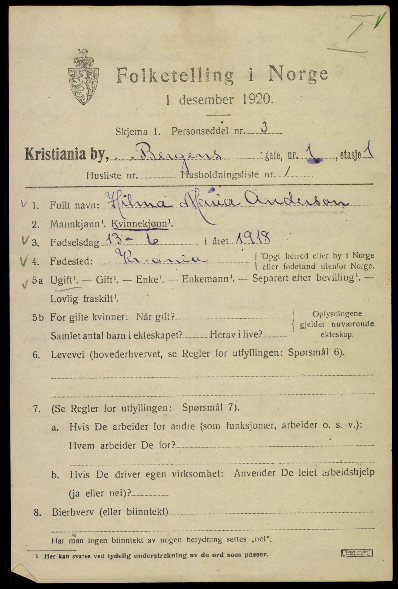 SAO, 1920 census for Kristiania, 1920, p. 152031