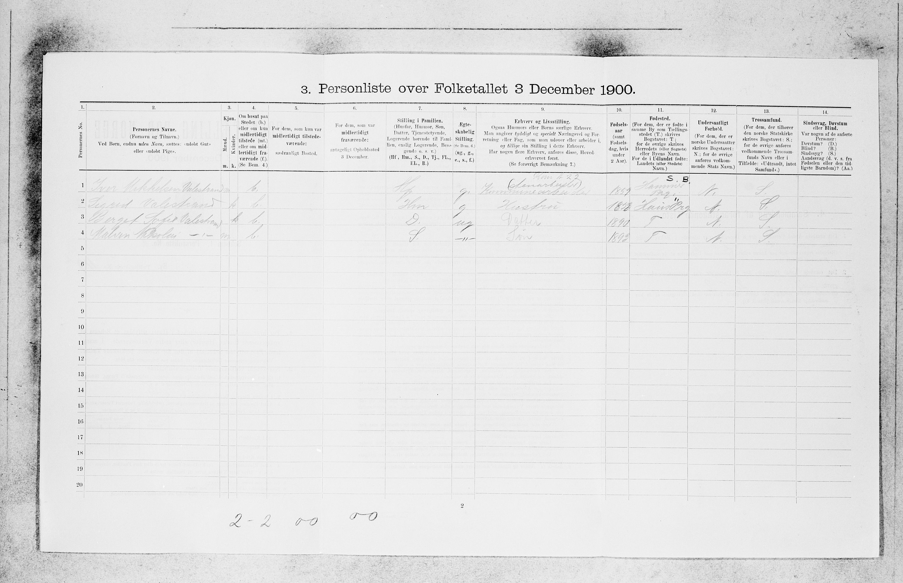 SAB, 1900 census for Bergen, 1900, p. 25025