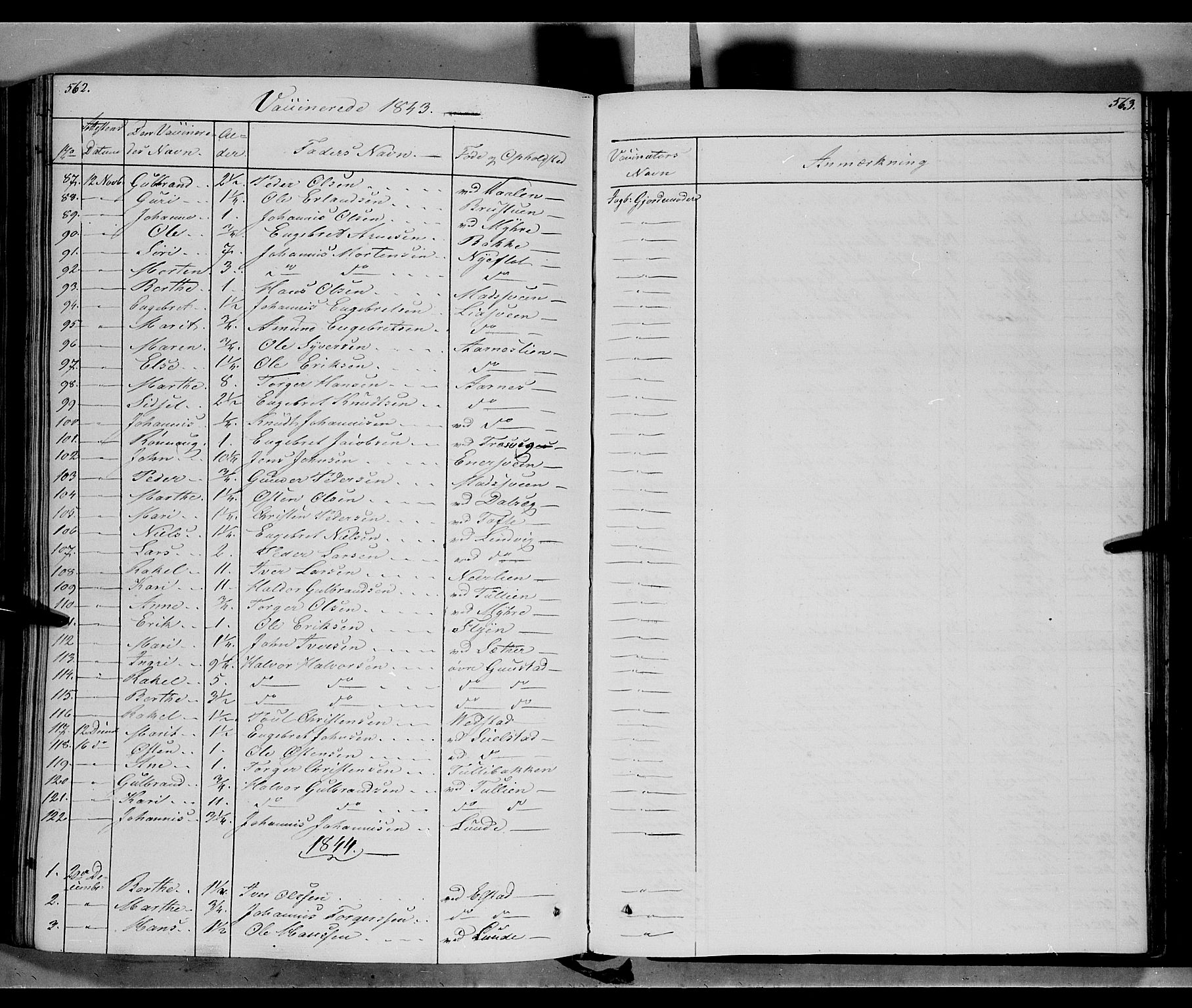Ringebu prestekontor, SAH/PREST-082/H/Ha/Haa/L0005: Parish register (official) no. 5, 1839-1848, p. 562-563