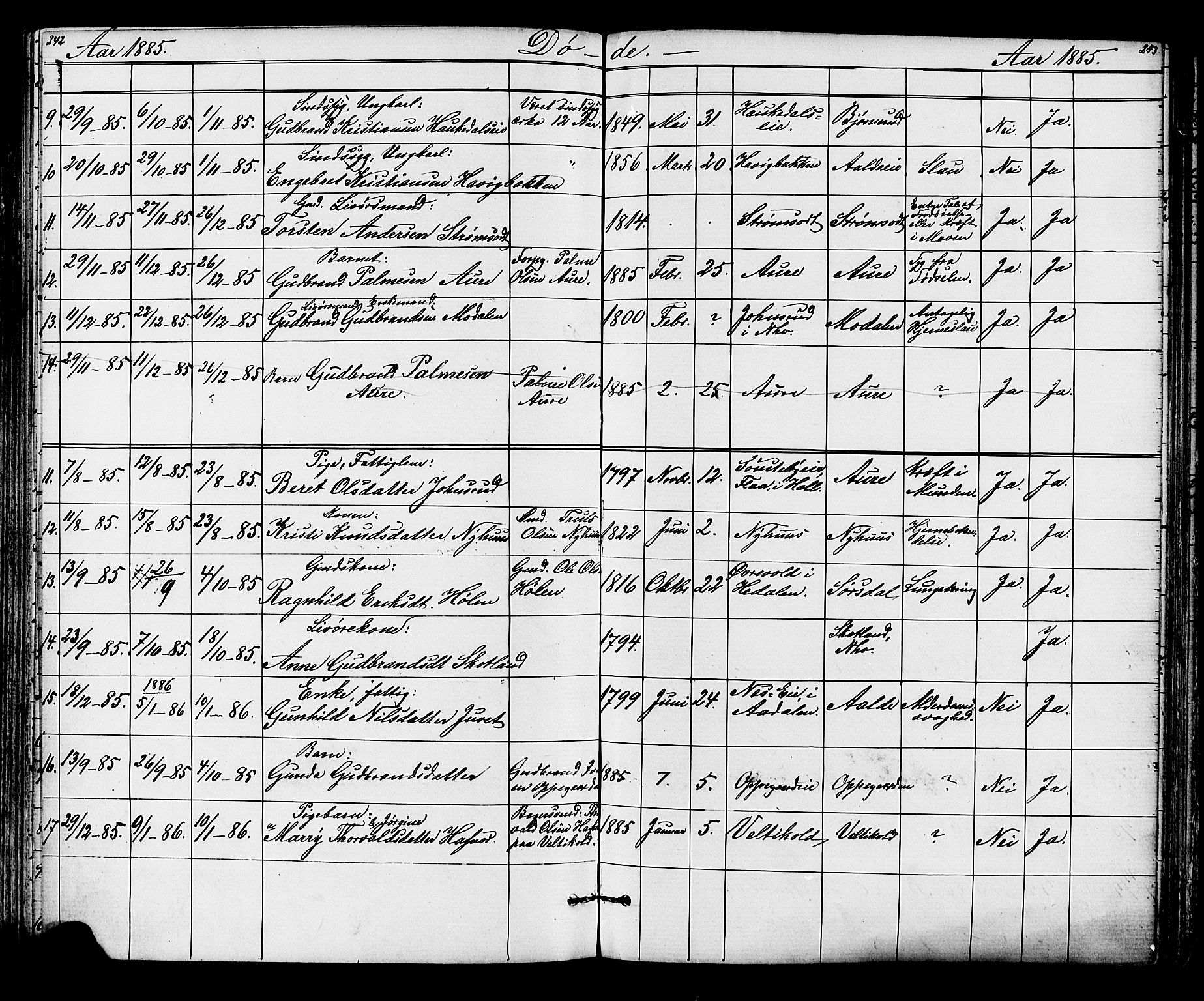 Lunder kirkebøker, AV/SAKO-A-629/G/Ga/L0003a: Parish register (copy) no. I 3, 1869-1888, p. 242-243