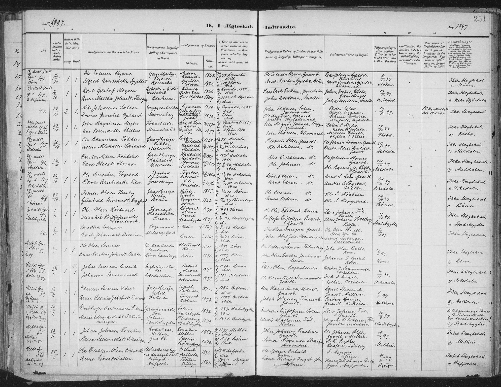 Ministerialprotokoller, klokkerbøker og fødselsregistre - Sør-Trøndelag, AV/SAT-A-1456/603/L0167: Parish register (official) no. 603A06, 1896-1932, p. 251