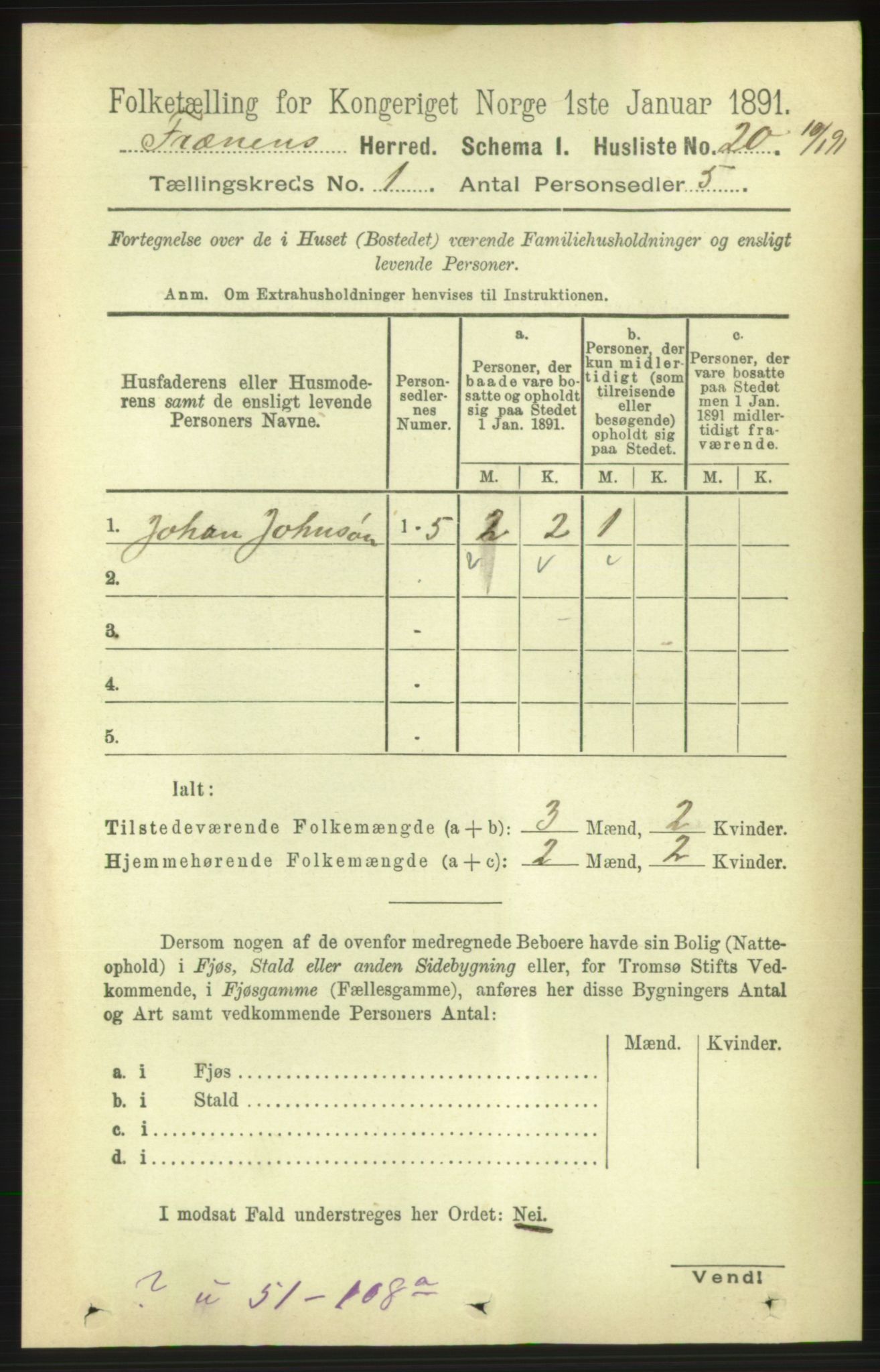 RA, 1891 census for 1548 Fræna, 1891, p. 43