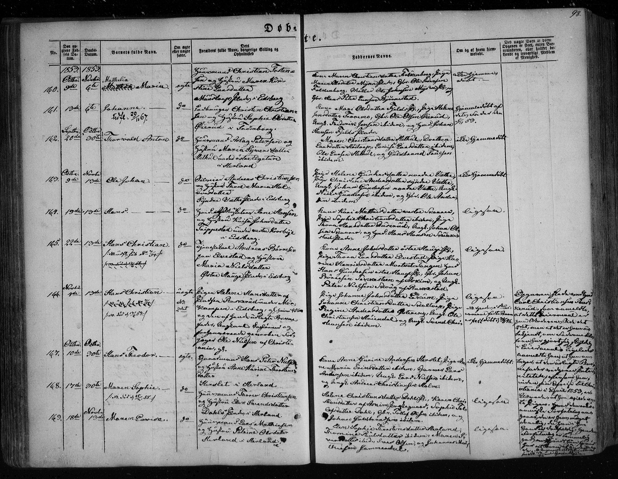 Eidsberg prestekontor Kirkebøker, AV/SAO-A-10905/F/Fa/L0009: Parish register (official) no. I 9, 1849-1856, p. 98