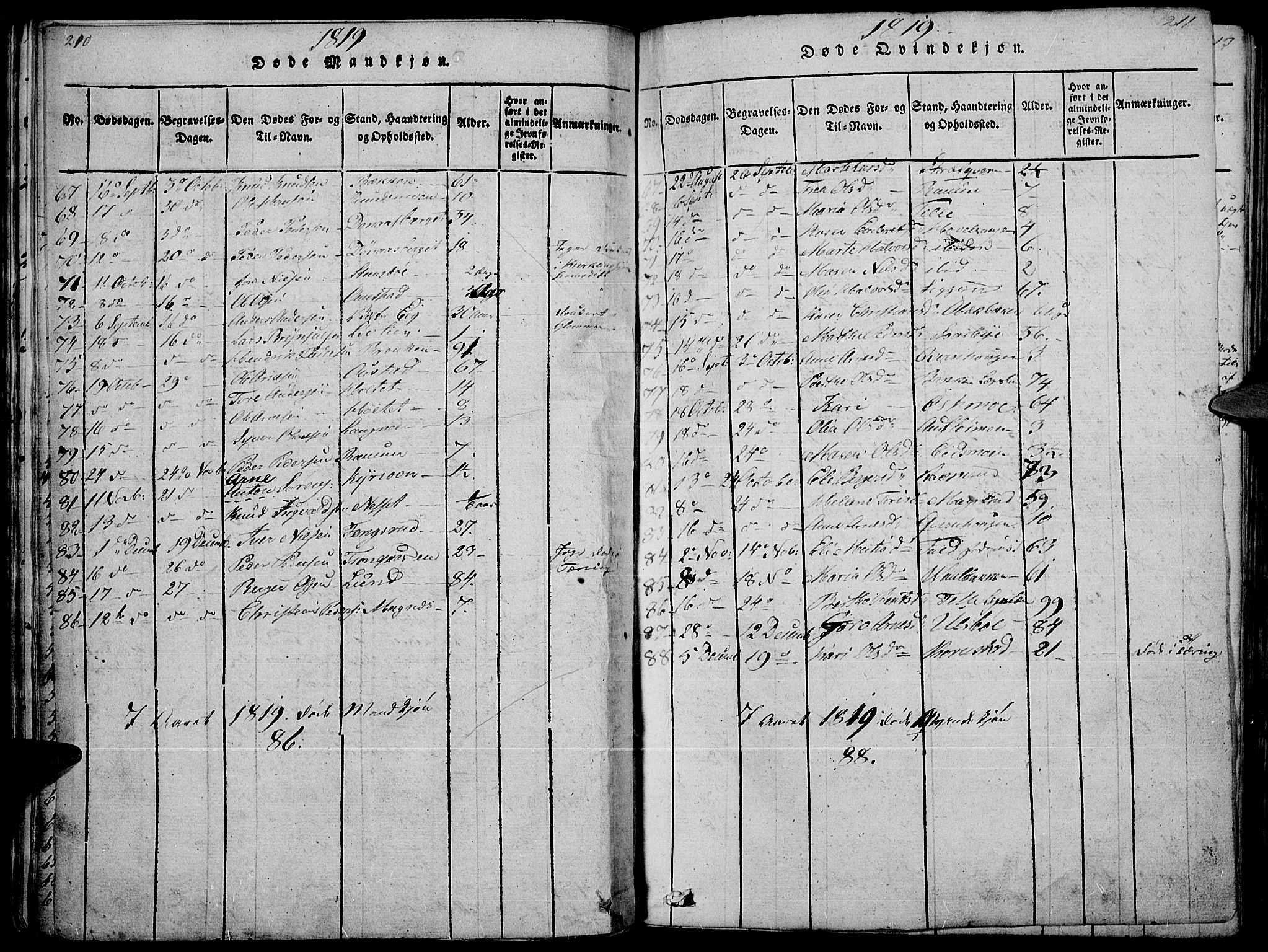 Hof prestekontor, SAH/PREST-038/H/Ha/Haa/L0005: Parish register (official) no. 5, 1816-1822, p. 210-211