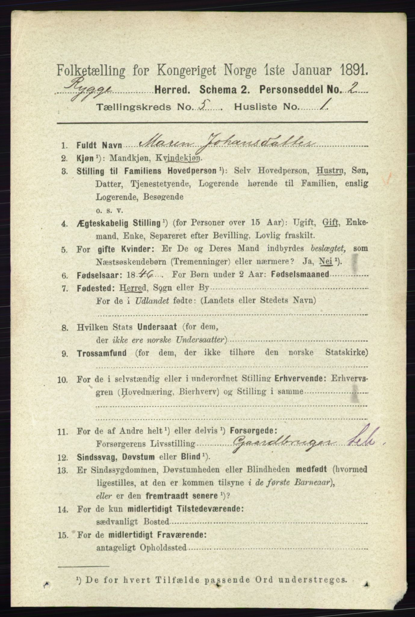 RA, 1891 census for 0136 Rygge, 1891, p. 2833