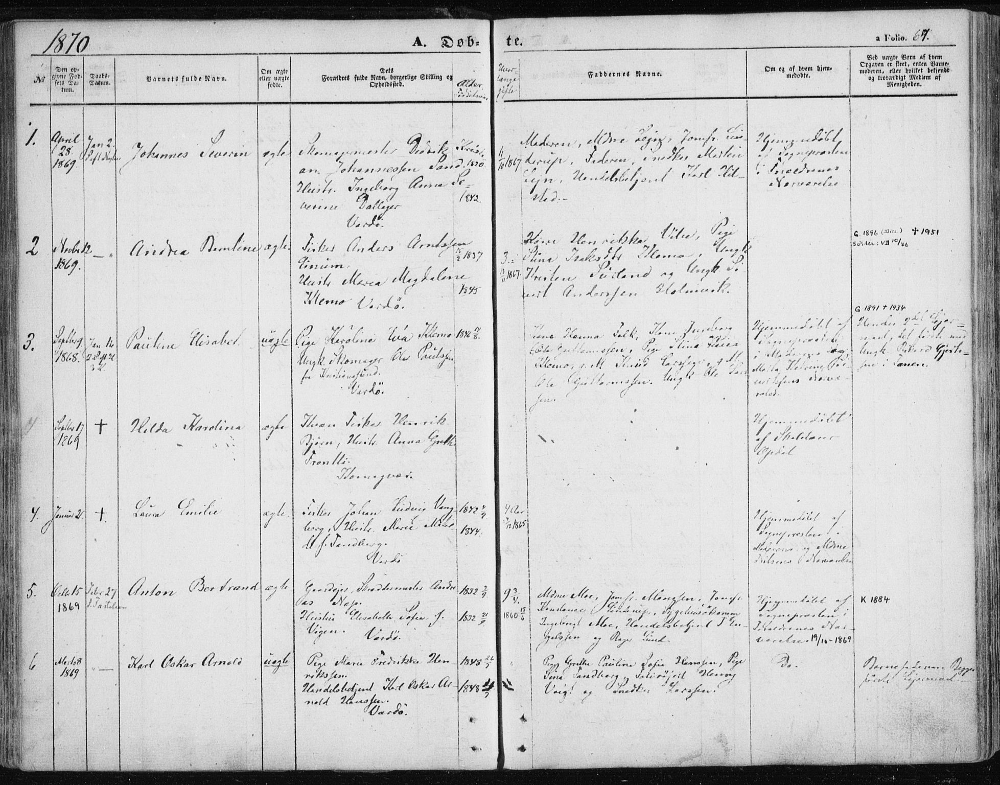 Vardø sokneprestkontor, AV/SATØ-S-1332/H/Ha/L0004kirke: Parish register (official) no. 4, 1862-1871, p. 67