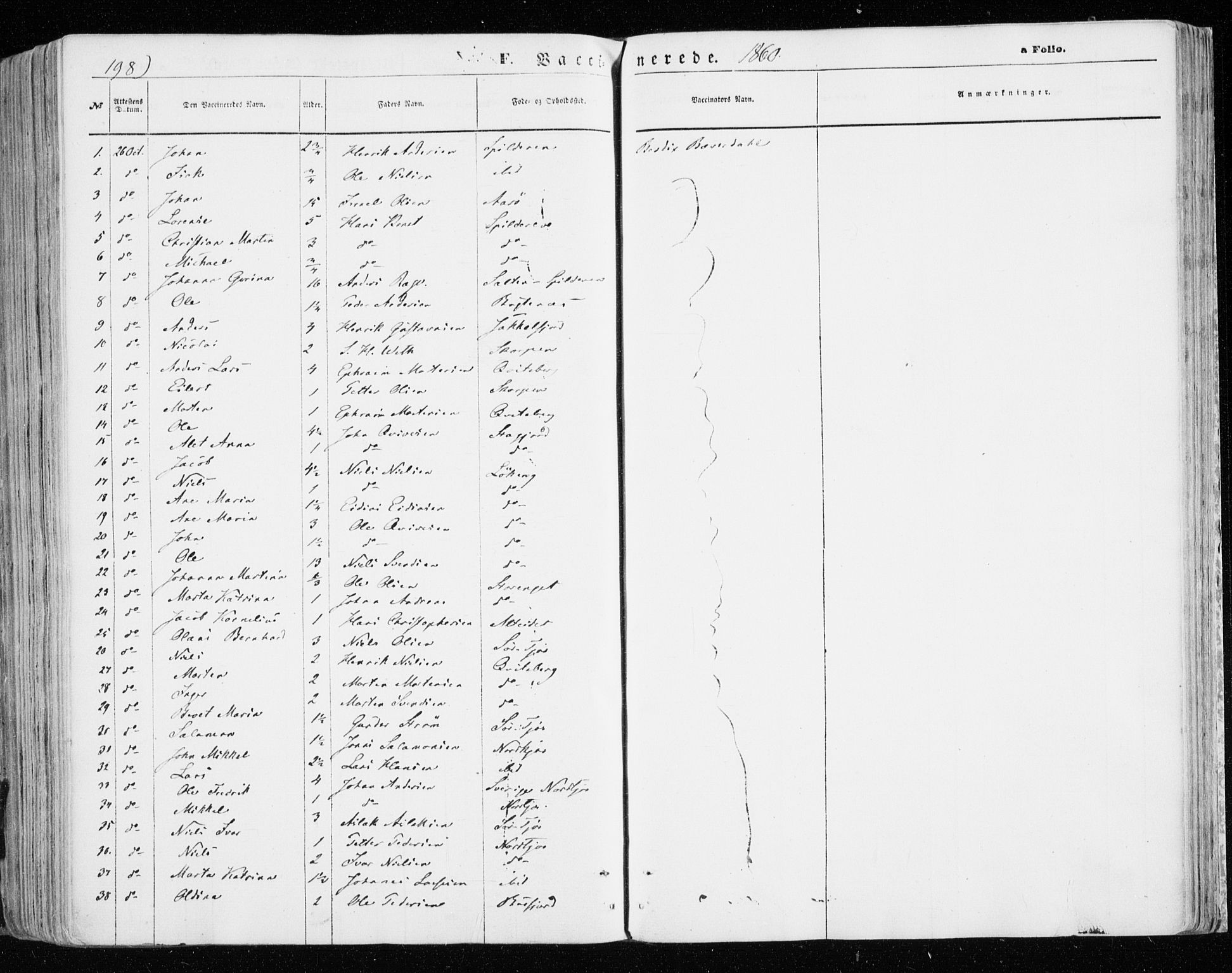 Skjervøy sokneprestkontor, SATØ/S-1300/H/Ha/Haa/L0007kirke: Parish register (official) no. 7, 1860-1870, p. 198