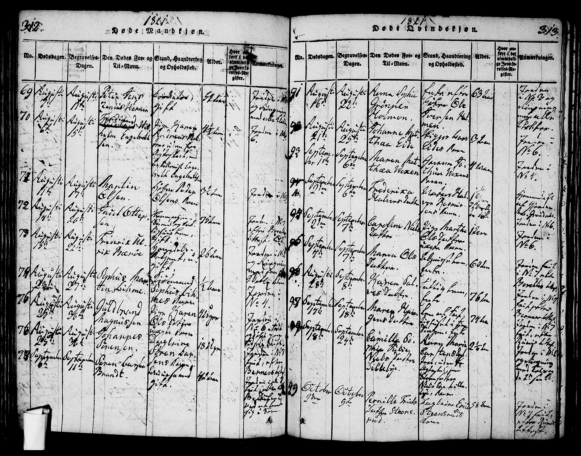 Oslo domkirke Kirkebøker, AV/SAO-A-10752/G/Ga/L0001: Parish register (copy) no. 1, 1817-1825, p. 312-313