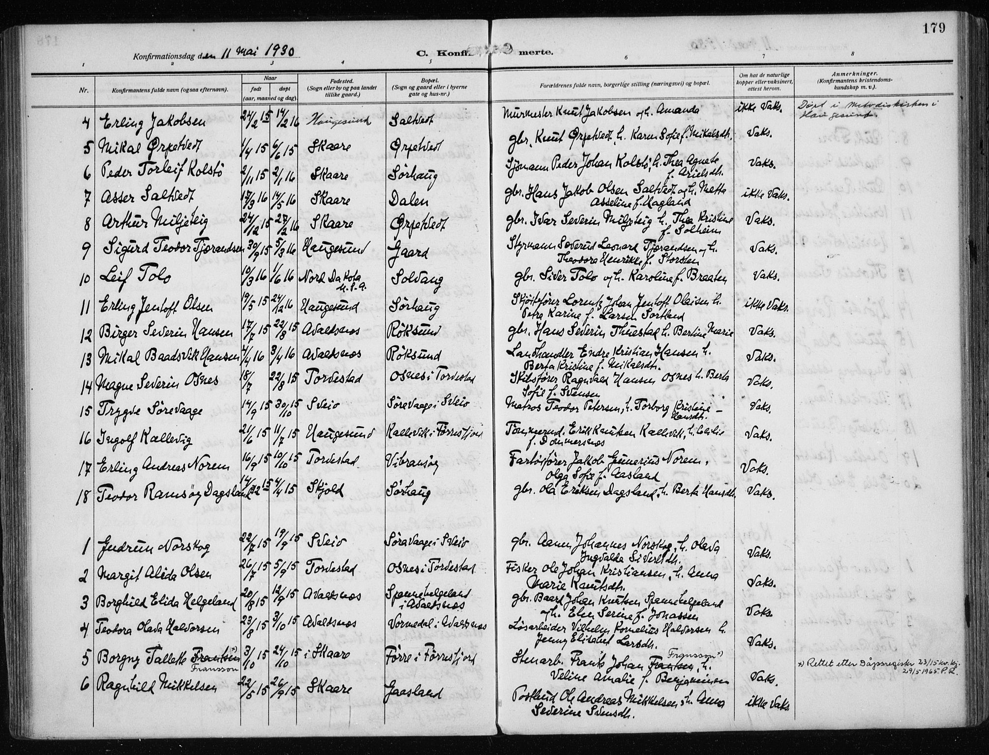 Haugesund sokneprestkontor, SAST/A -101863/H/Ha/Haa/L0010: Parish register (official) no. A 10, 1909-1935, p. 179