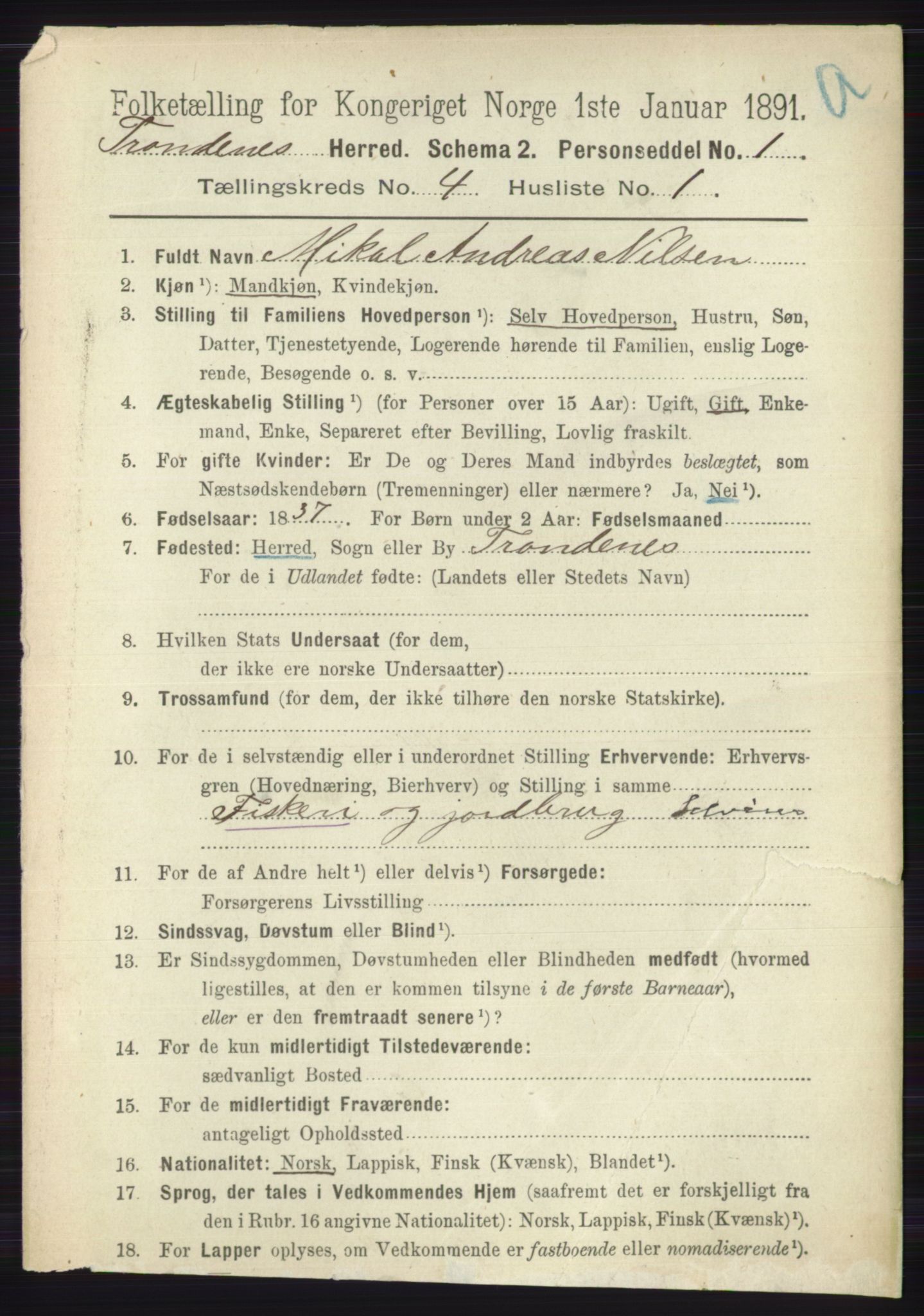 RA, 1891 census for 1914 Trondenes, 1891, p. 1937