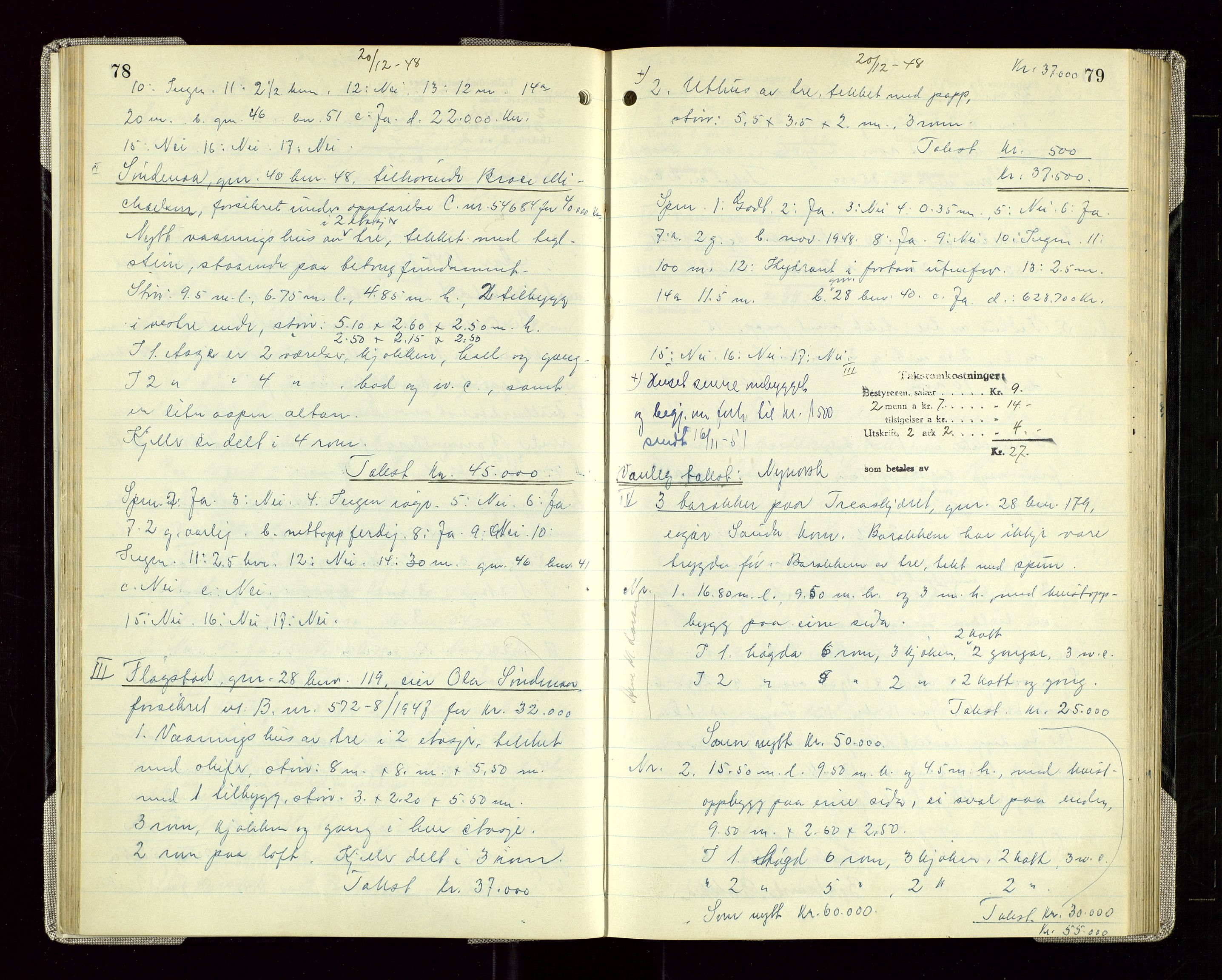 Sauda lensmannskontor, AV/SAST-A-100177/Goa/L0005: "Branntakstprotokoll for Sauda lensmannsdistrikt", 1946-1955, p. 78-79