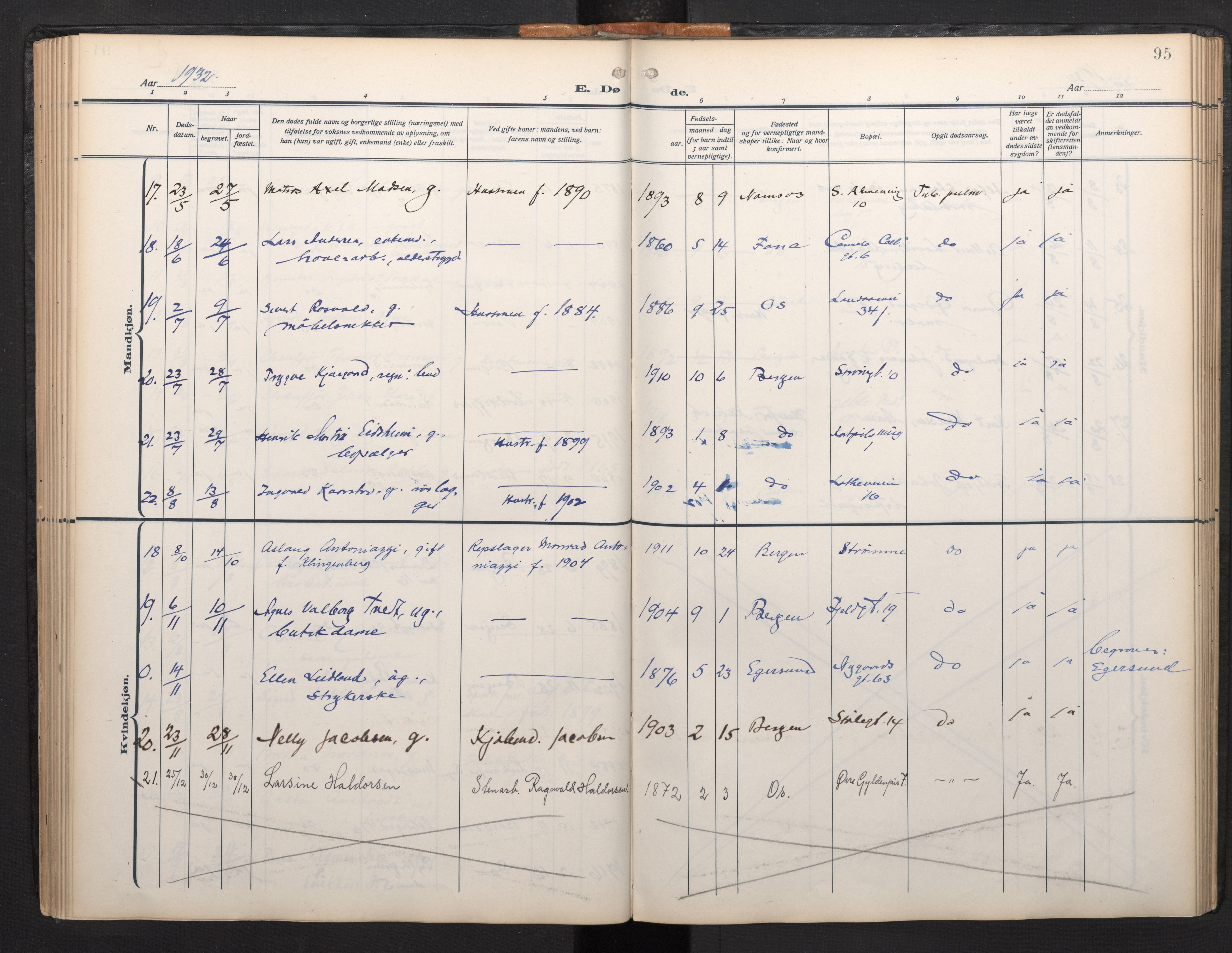 Arkivreferanse mangler*, SAB/-: Parish register (official) no. A 1, 1912-1957, p. 94b-95a