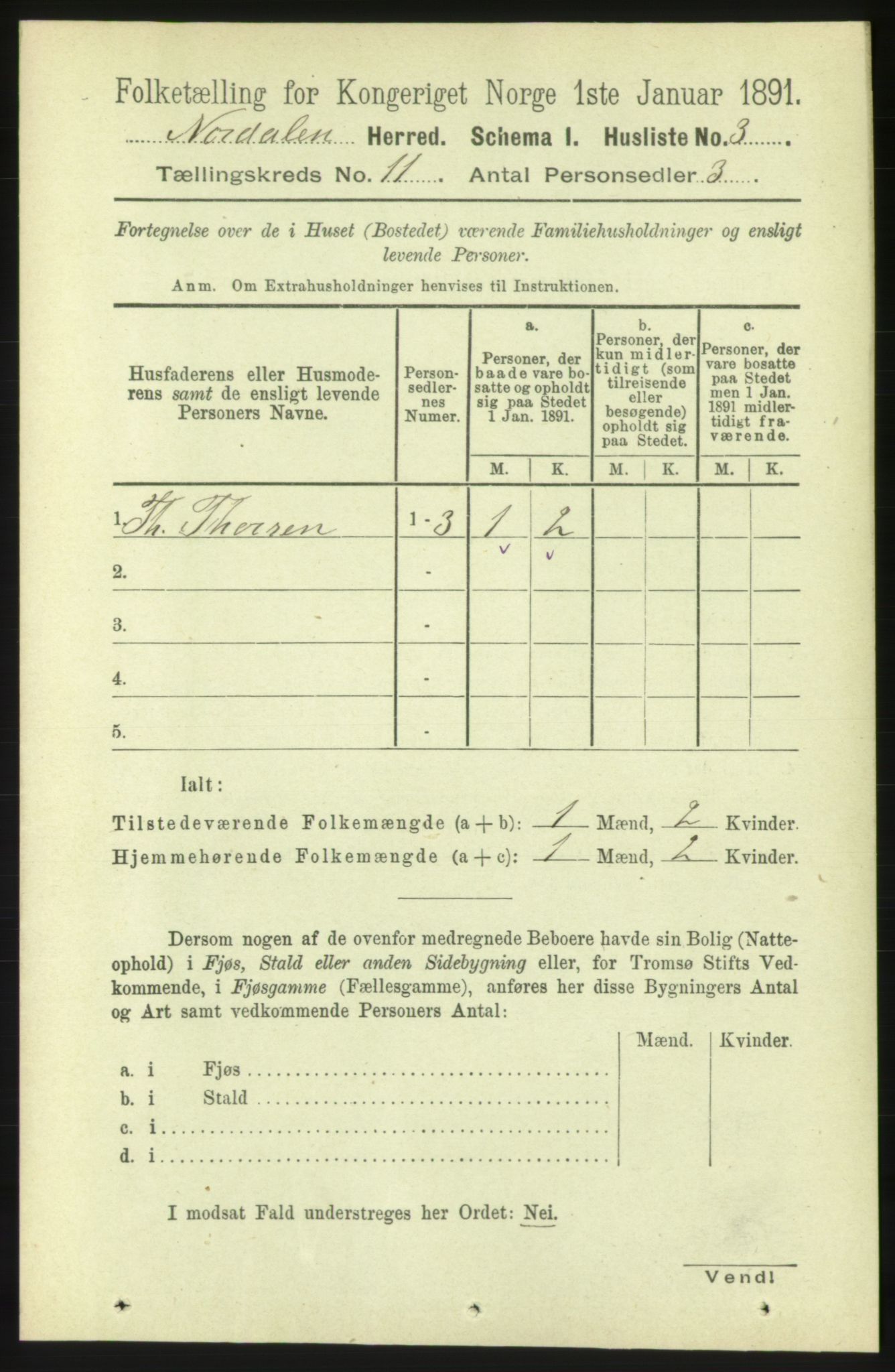 RA, 1891 census for 1524 Norddal, 1891, p. 2481