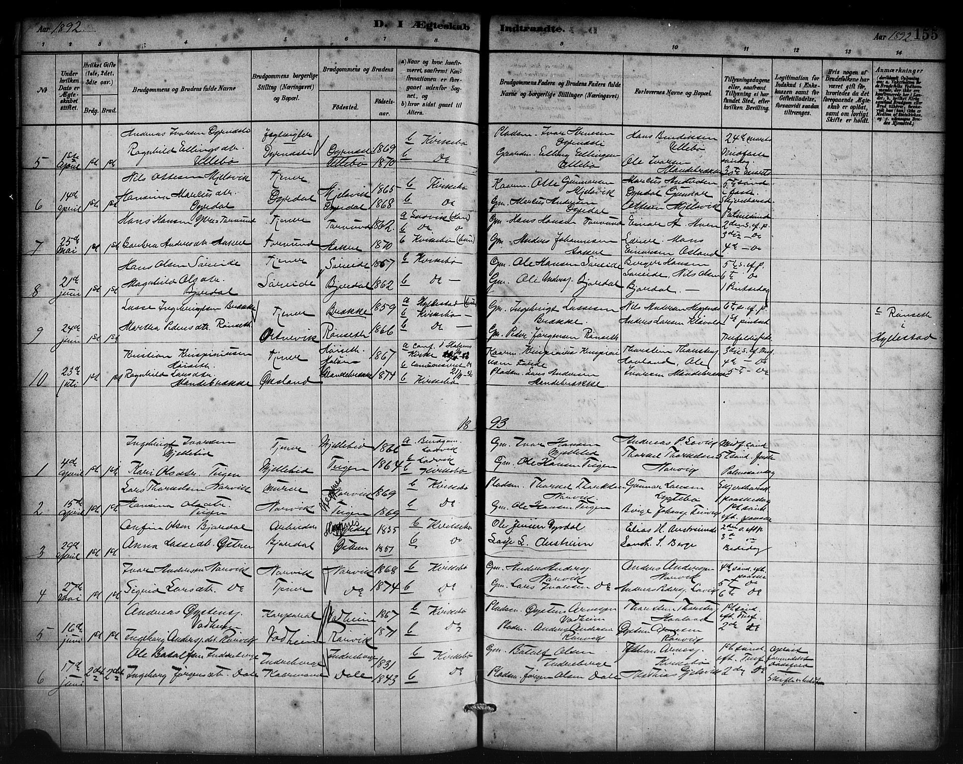 Lavik sokneprestembete, AV/SAB-A-80901: Parish register (copy) no. B 3, 1882-1913, p. 155