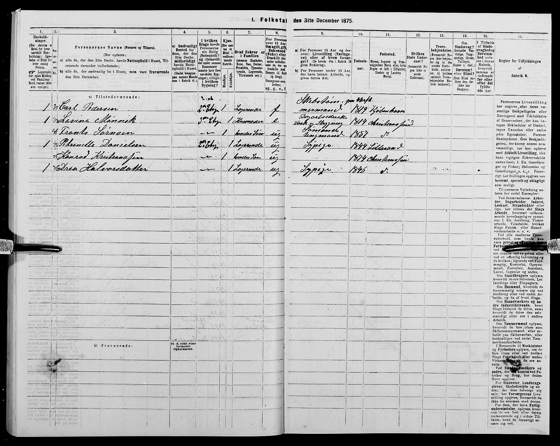 SAK, 1875 census for 1001P Kristiansand, 1875, p. 1703