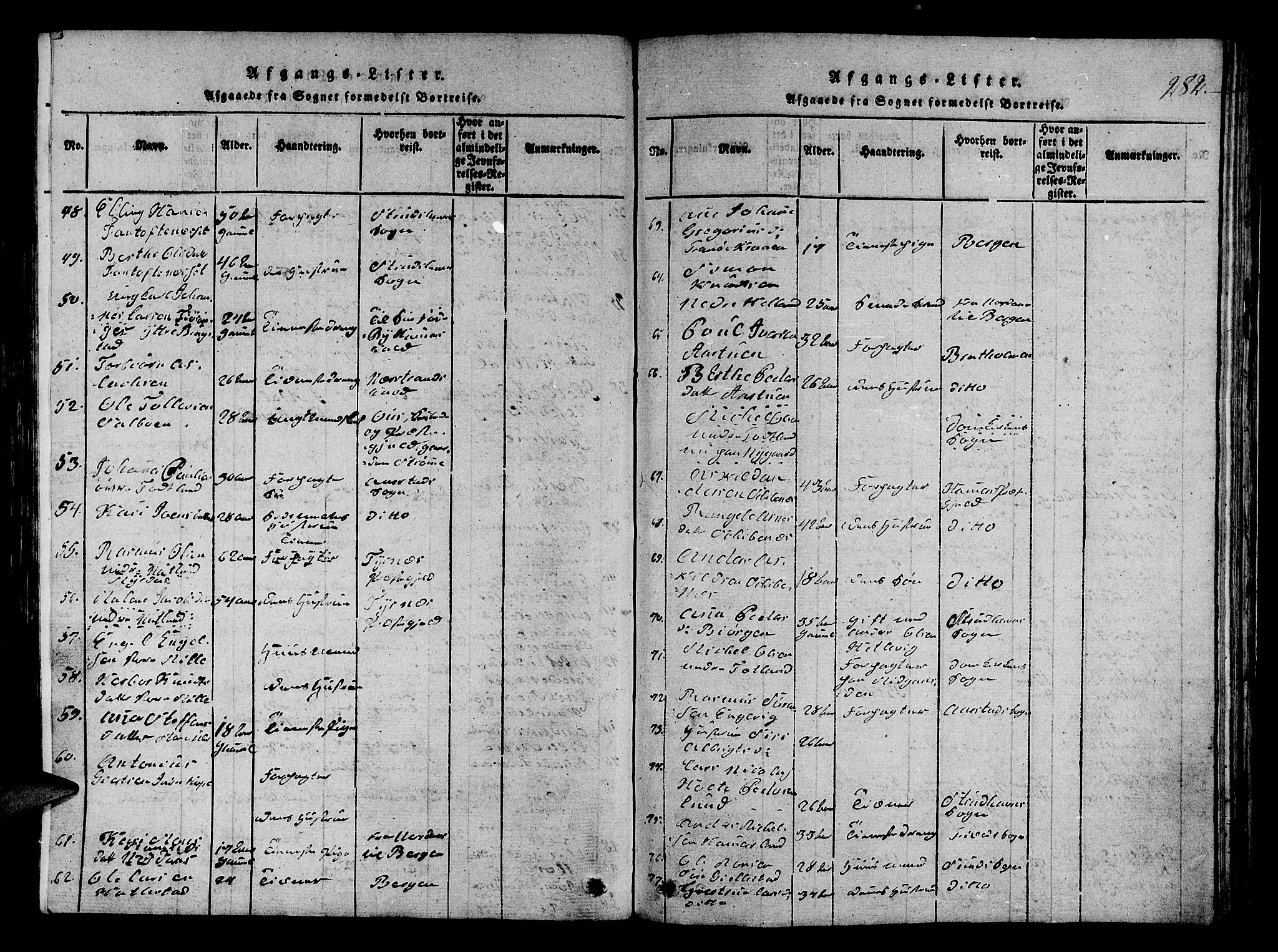 Fana Sokneprestembete, AV/SAB-A-75101/H/Hab/Haba/L0001: Parish register (copy) no. A 1, 1816-1836, p. 282