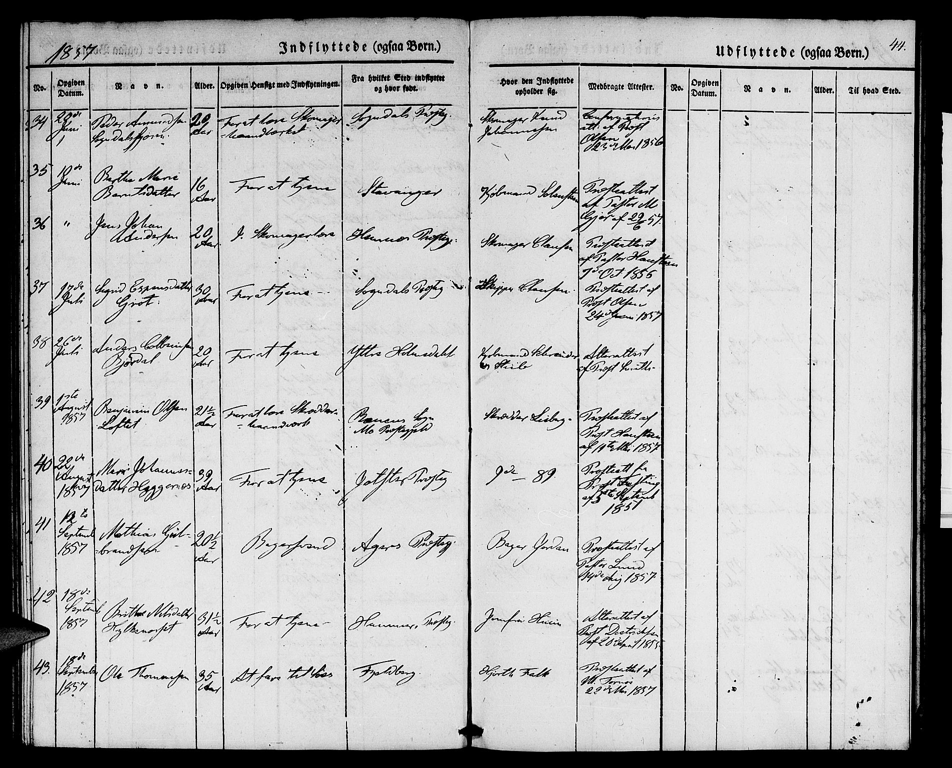 Nykirken Sokneprestembete, SAB/A-77101/H/Hab: Parish register (copy) no. F 1, 1837-1859, p. 44