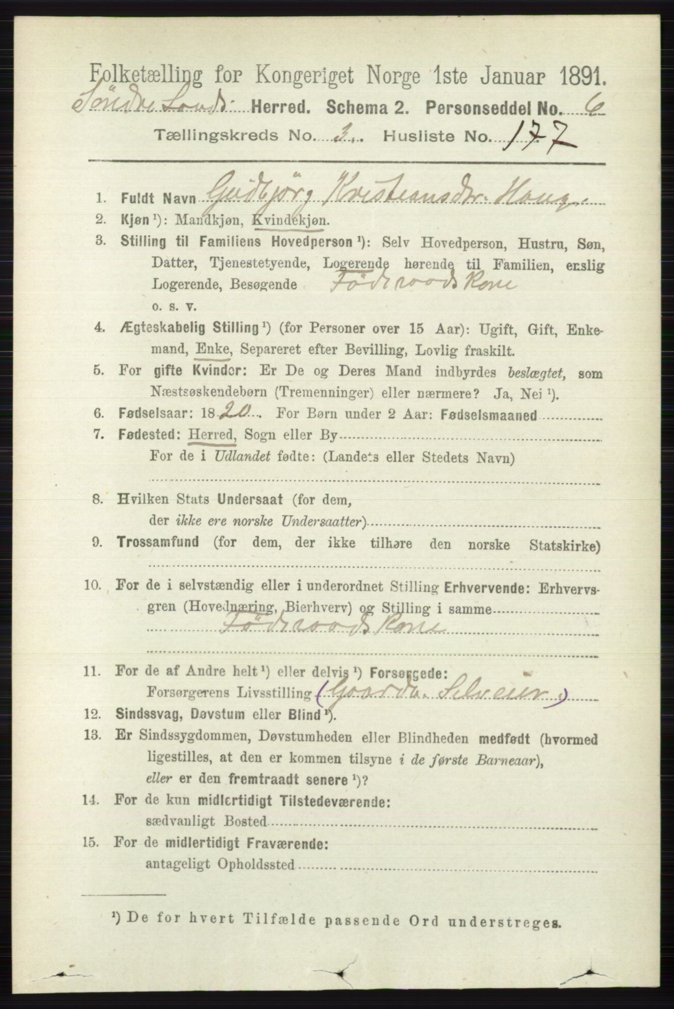 RA, 1891 census for 0536 Søndre Land, 1891, p. 3579