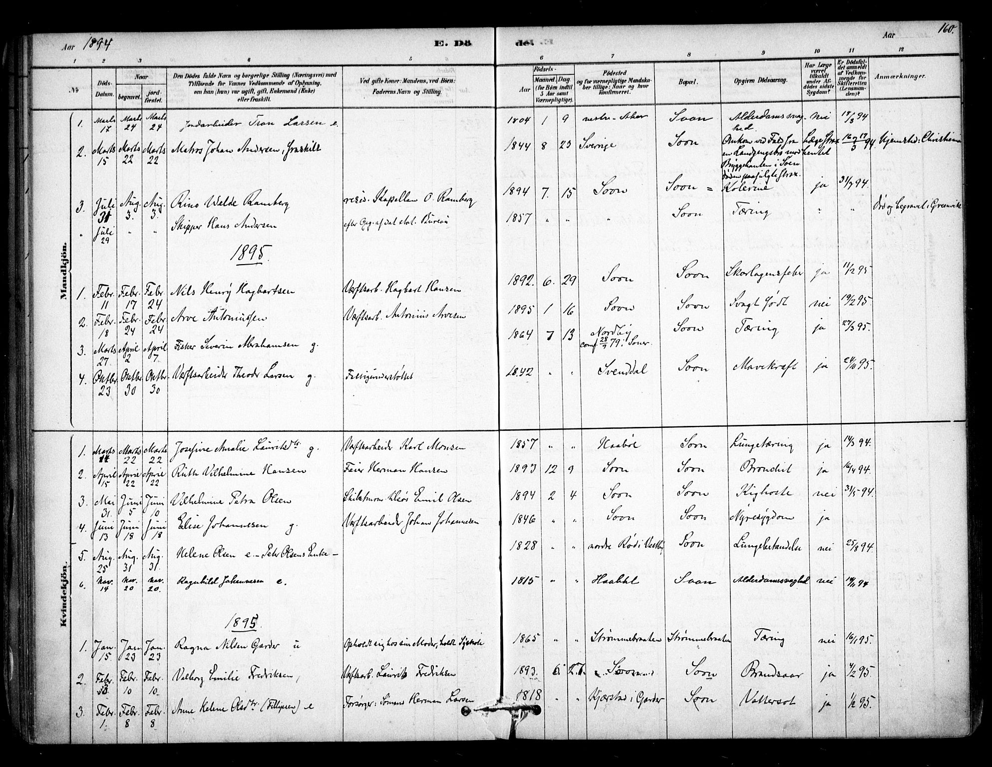 Vestby prestekontor Kirkebøker, SAO/A-10893/F/Fc/L0001: Parish register (official) no. III 1, 1878-1906, p. 160