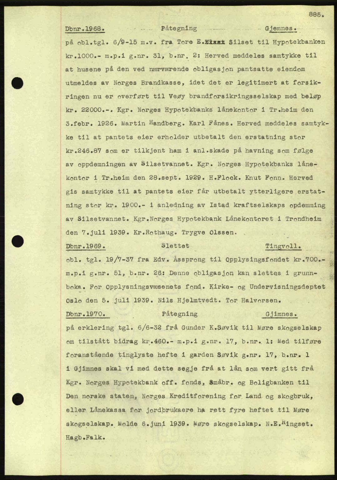 Nordmøre sorenskriveri, AV/SAT-A-4132/1/2/2Ca: Mortgage book no. C80, 1936-1939, Diary no: : 1968/1939