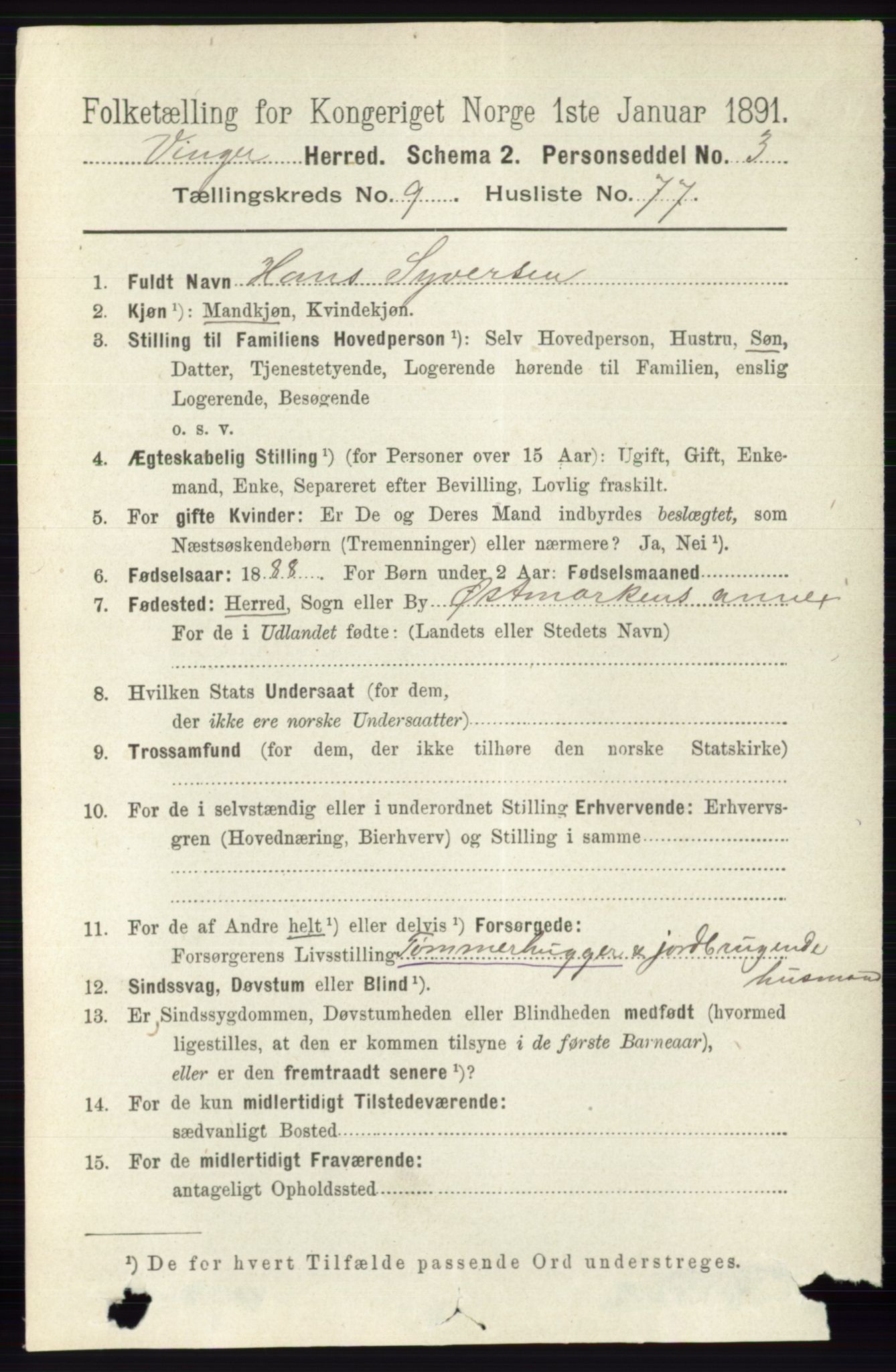 RA, 1891 census for 0421 Vinger, 1891, p. 4807