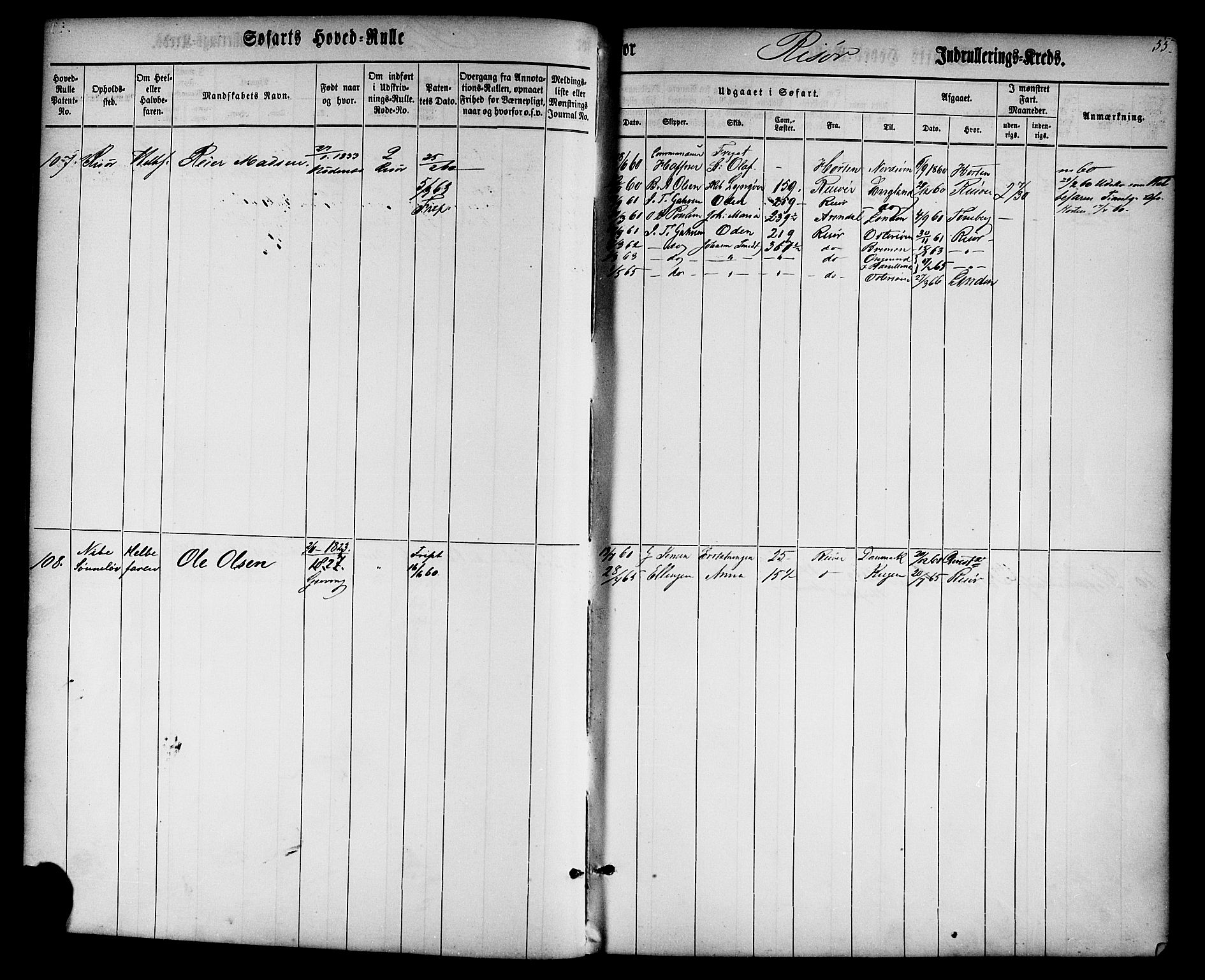 Risør mønstringskrets, SAK/2031-0010/F/Fb/L0001: Hovedrulle nr 1-574 uten register, D-2, 1860-1877, p. 57