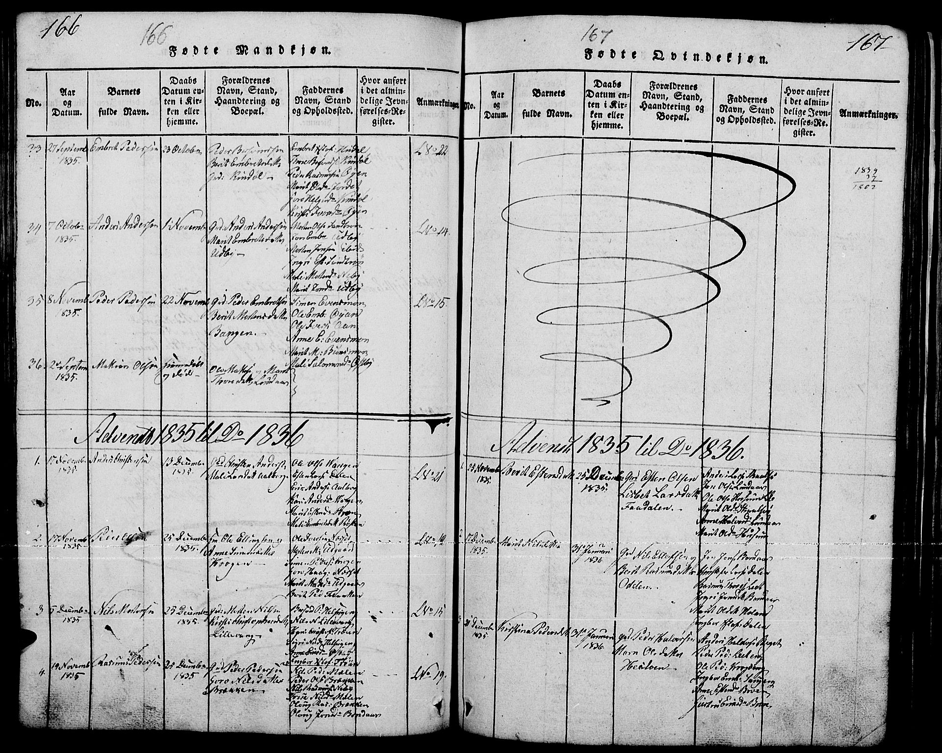 Tynset prestekontor, AV/SAH-PREST-058/H/Ha/Hab/L0001: Parish register (copy) no. 1, 1814-1859, p. 166-167