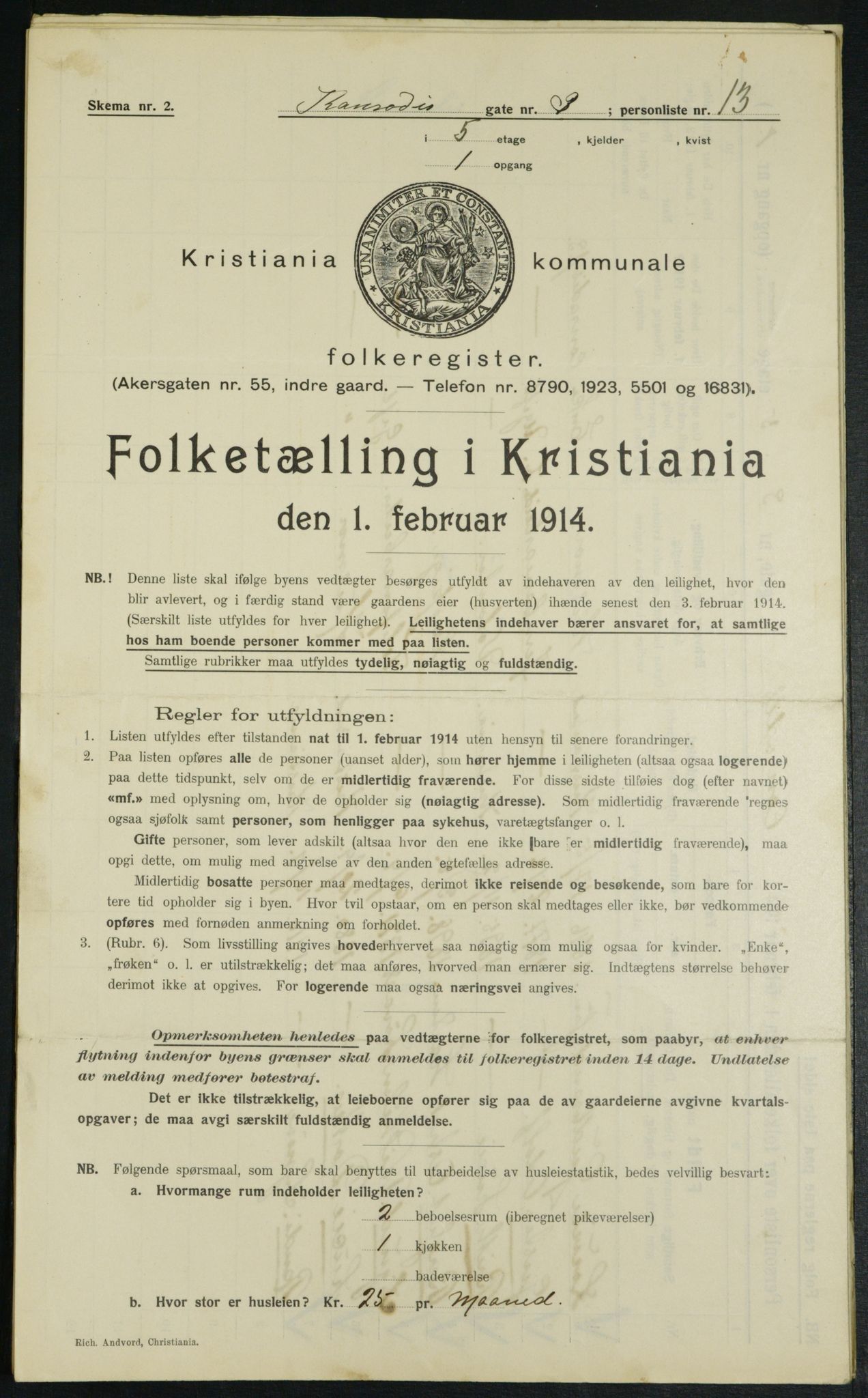 OBA, Municipal Census 1914 for Kristiania, 1914, p. 13543