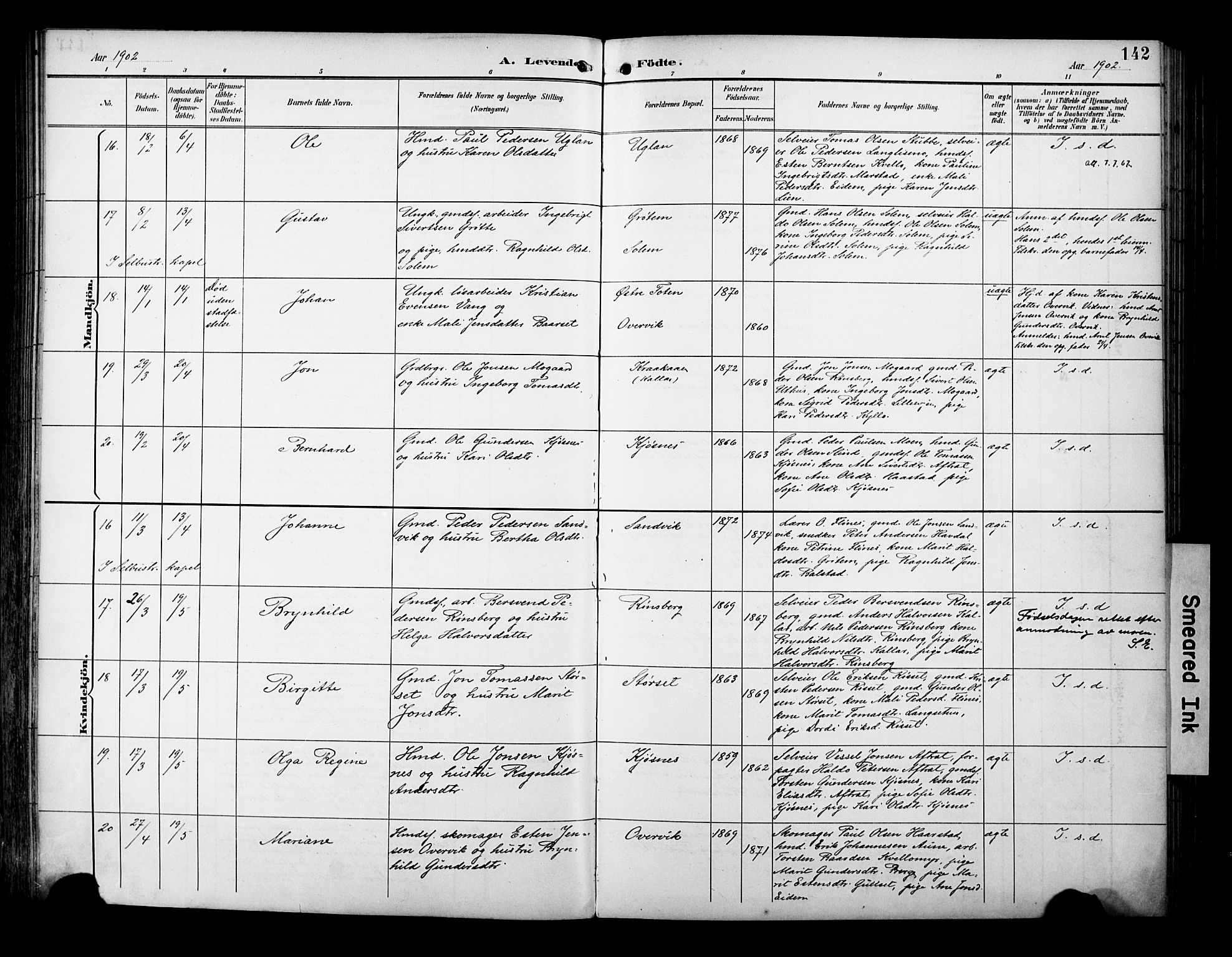 Ministerialprotokoller, klokkerbøker og fødselsregistre - Sør-Trøndelag, AV/SAT-A-1456/695/L1149: Parish register (official) no. 695A09, 1891-1902, p. 142