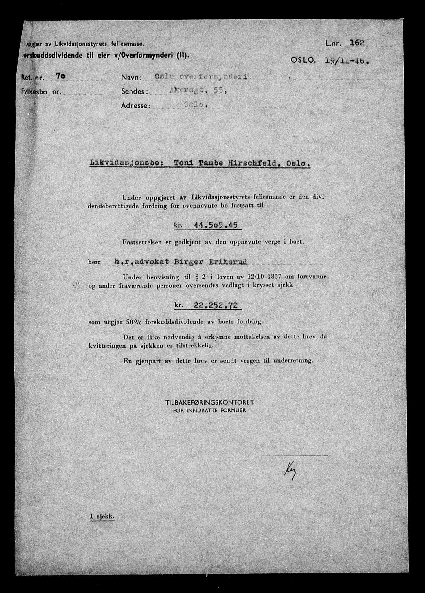 Justisdepartementet, Tilbakeføringskontoret for inndratte formuer, AV/RA-S-1564/H/Hc/Hcc/L0944: --, 1945-1947, p. 193
