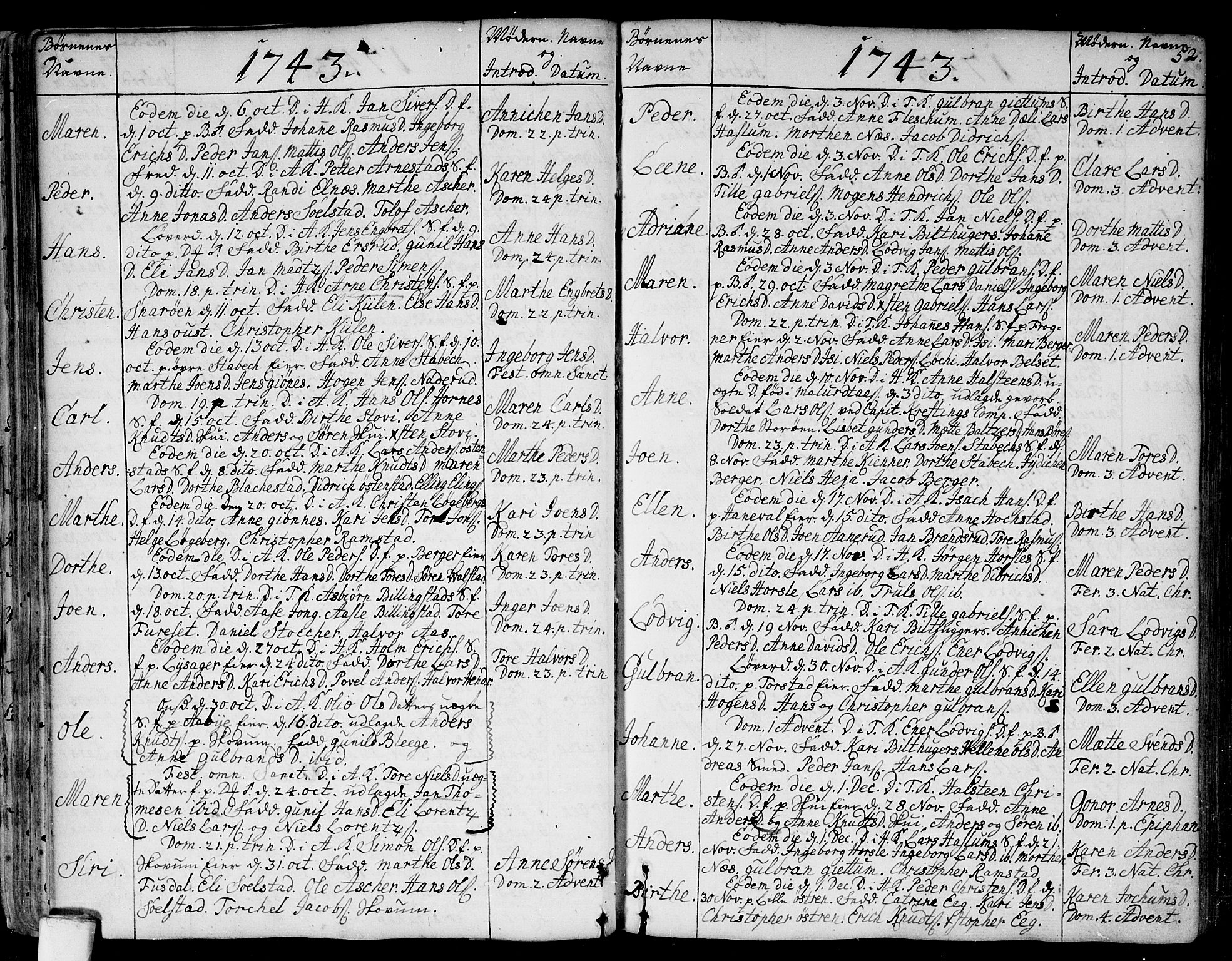 Asker prestekontor Kirkebøker, SAO/A-10256a/F/Fa/L0002: Parish register (official) no. I 2, 1733-1766, p. 52